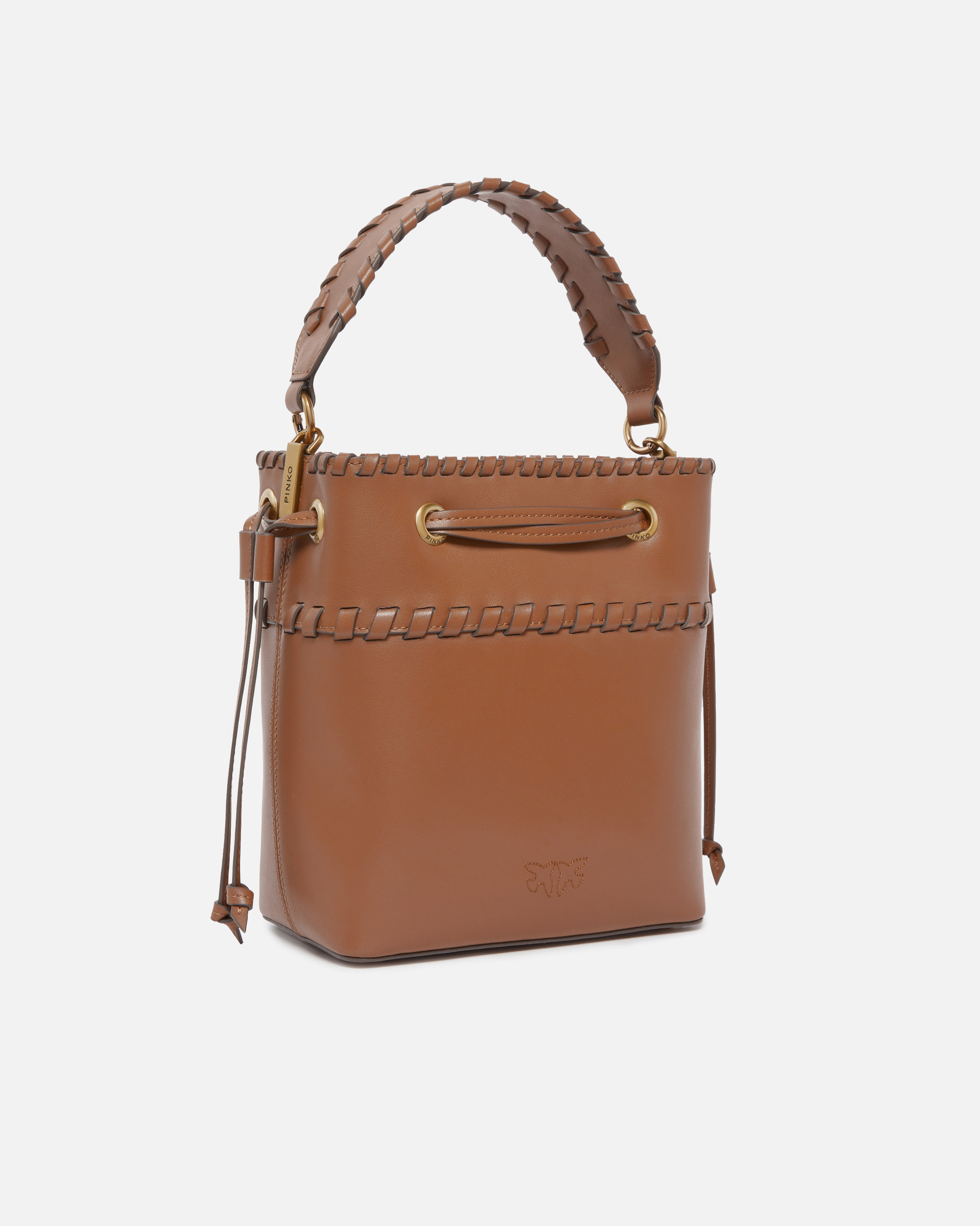 Small leather bucket bag with stitching PINKO Brown