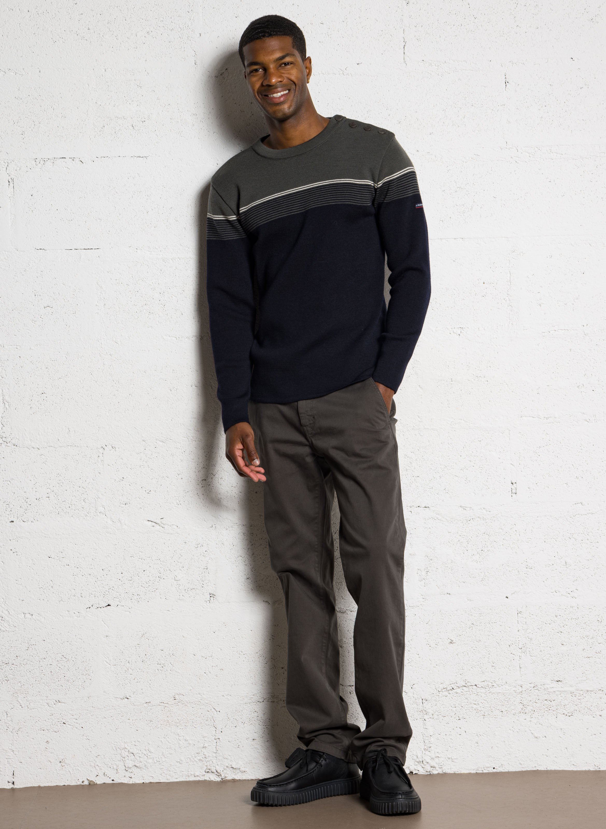 Pantalon chino uni en coton mélangé Kaki