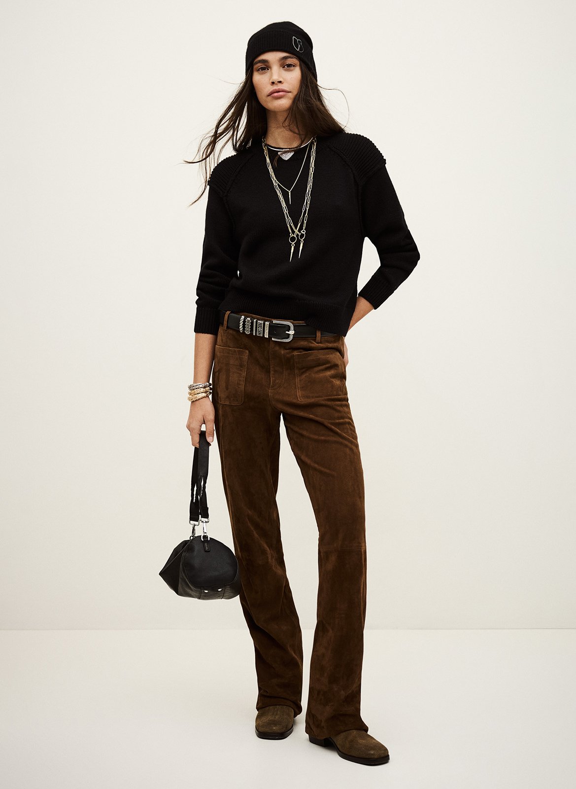 Rechte, wollen trui met ronde hals BA&SH Zwart