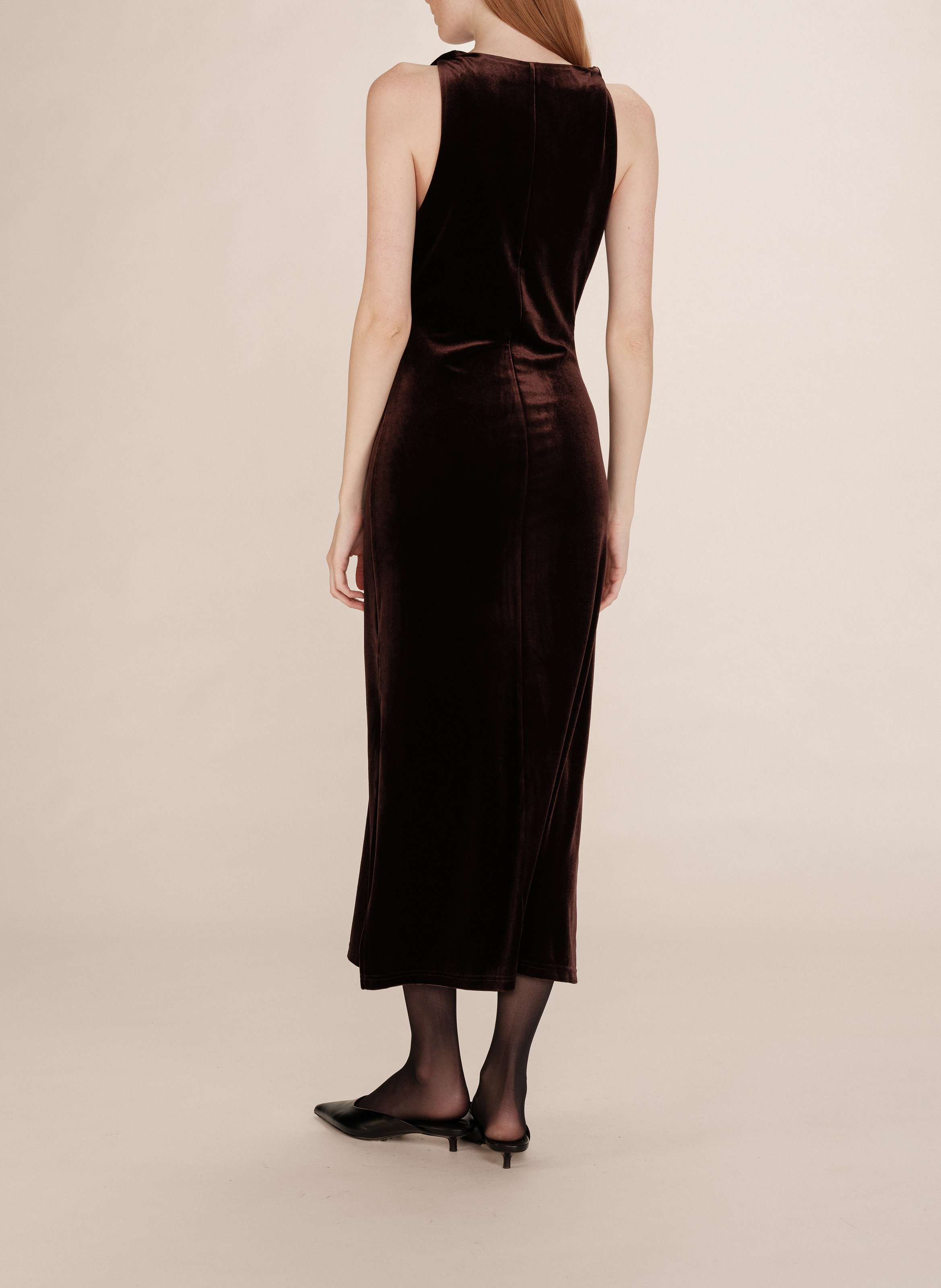 Sleeveless draped velvet dress GRACE ET MILA Brown