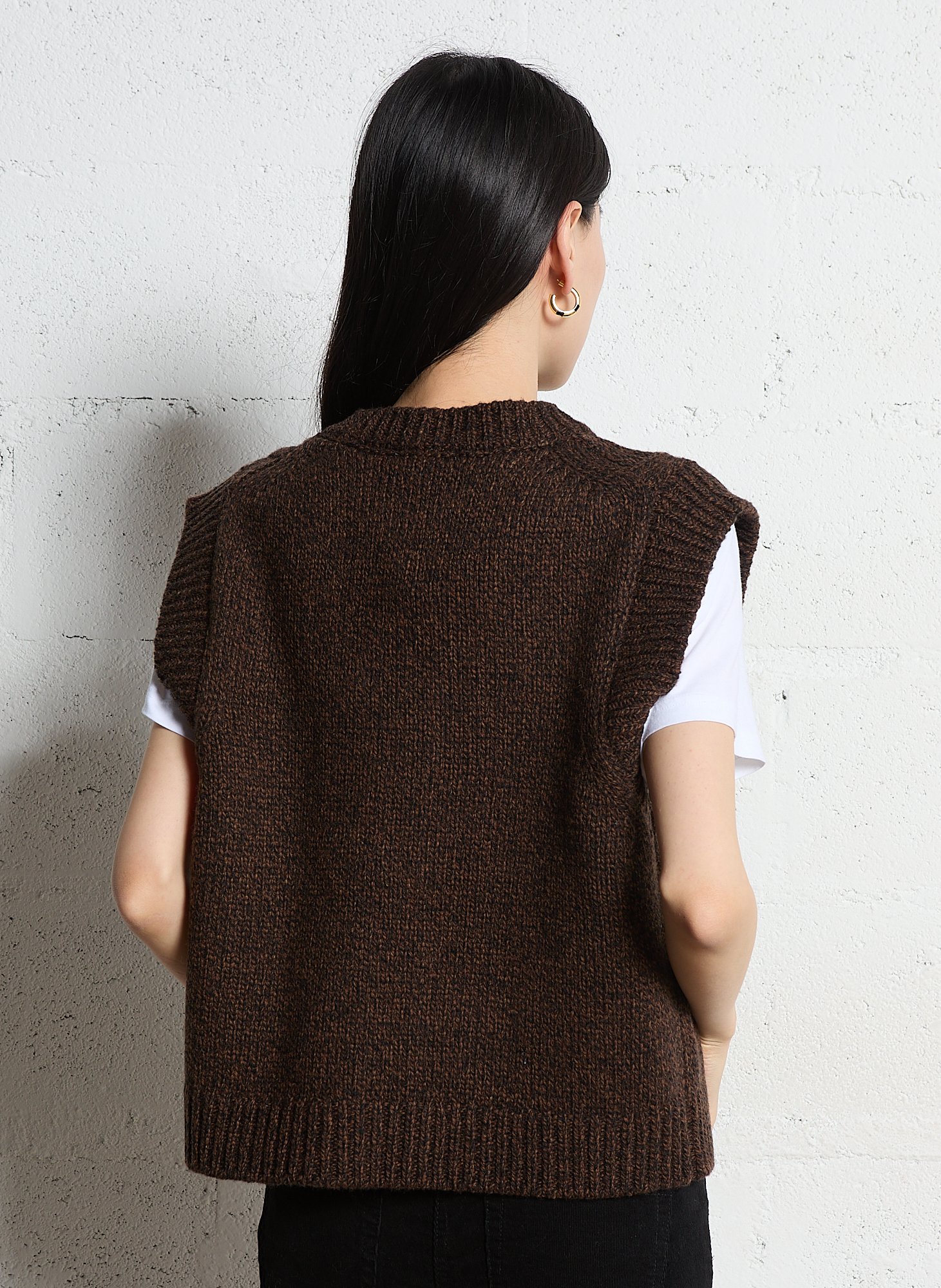 Sleeveless round neck woolen marled vest MAISON 123 Brown
