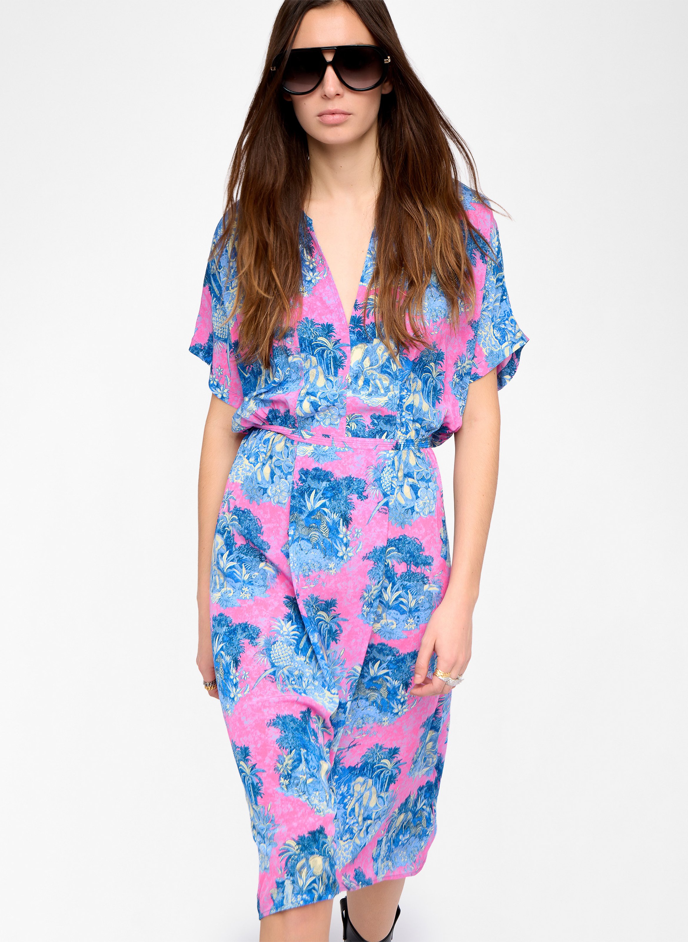 Robe midi manches courtes imprimée ZADIG&VOLTAIRE Rose