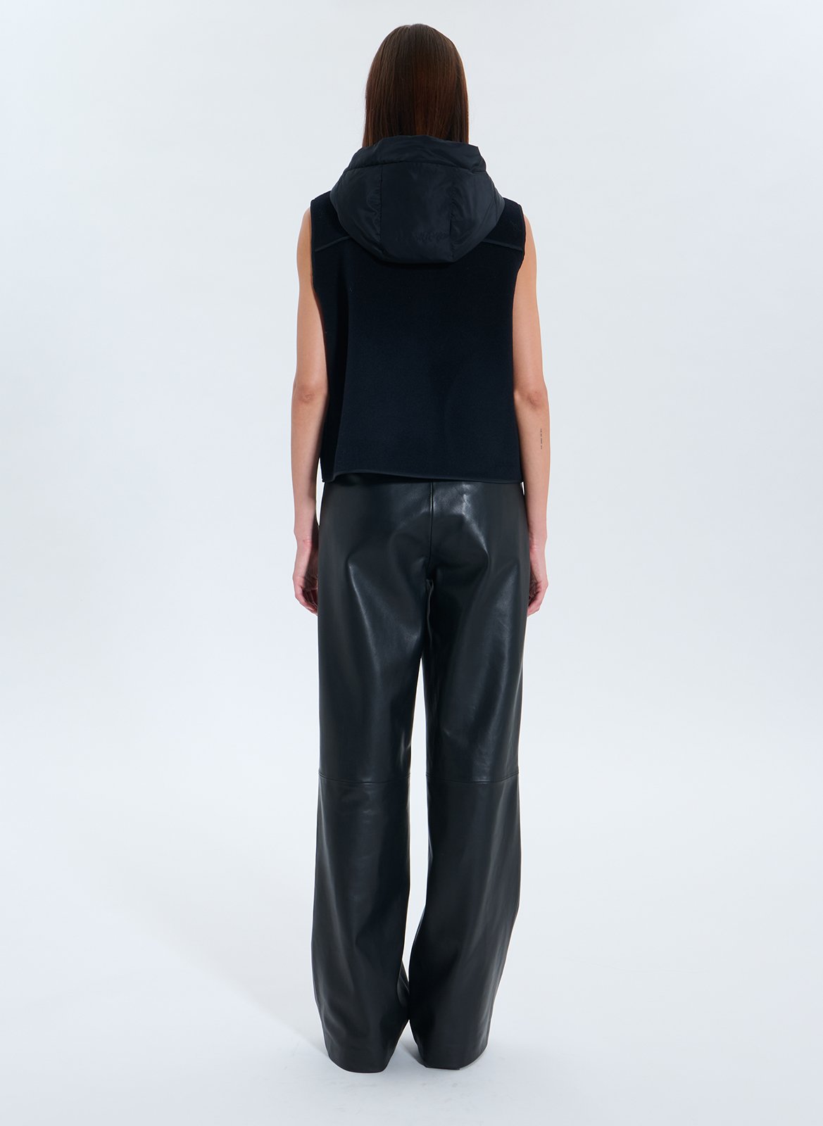 Gilet à capuche droit en laine mélangée ZAPA Bleu