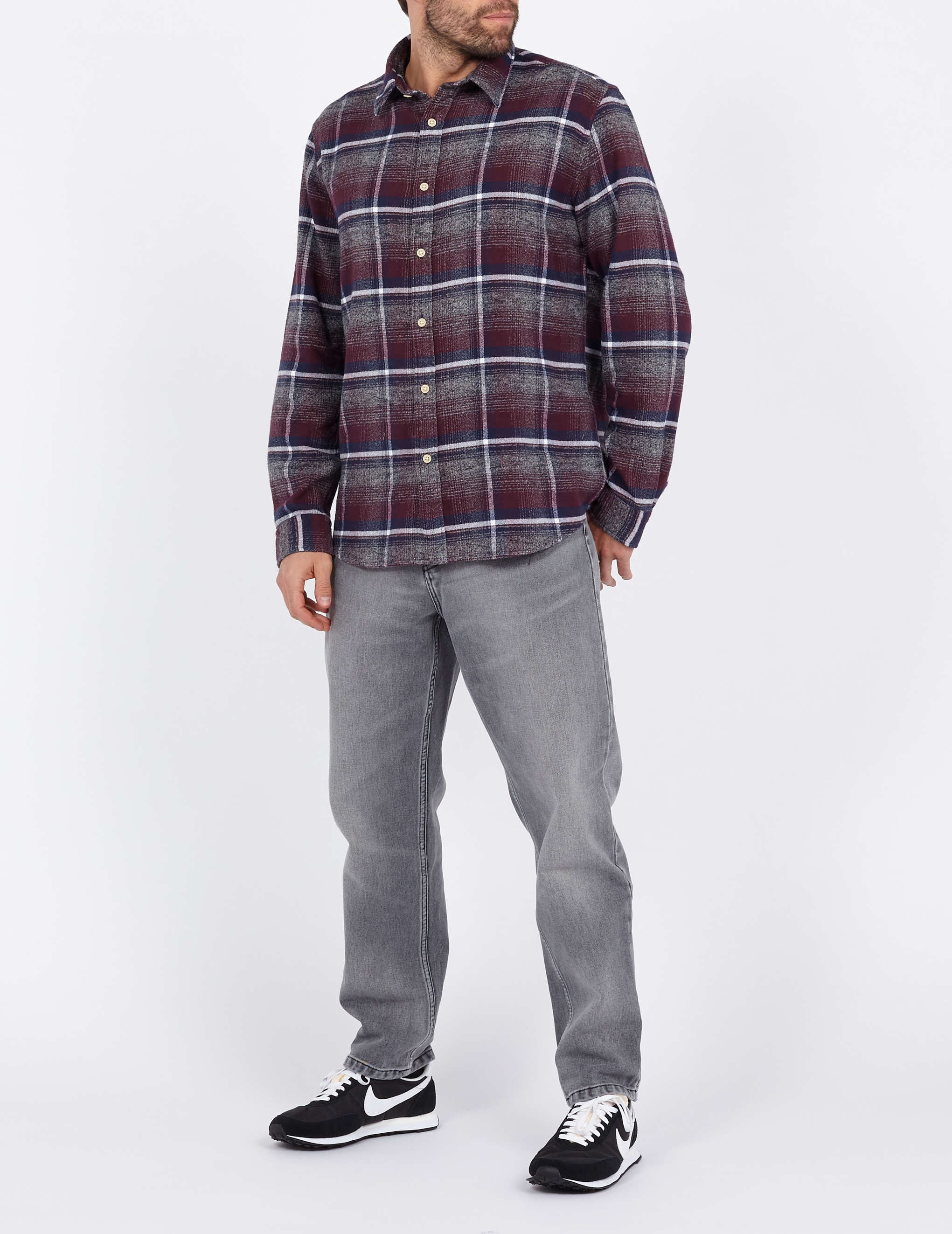 Geruit regular-fit hemd van biologisch katoen met klassieke kraag SELECTED Rood