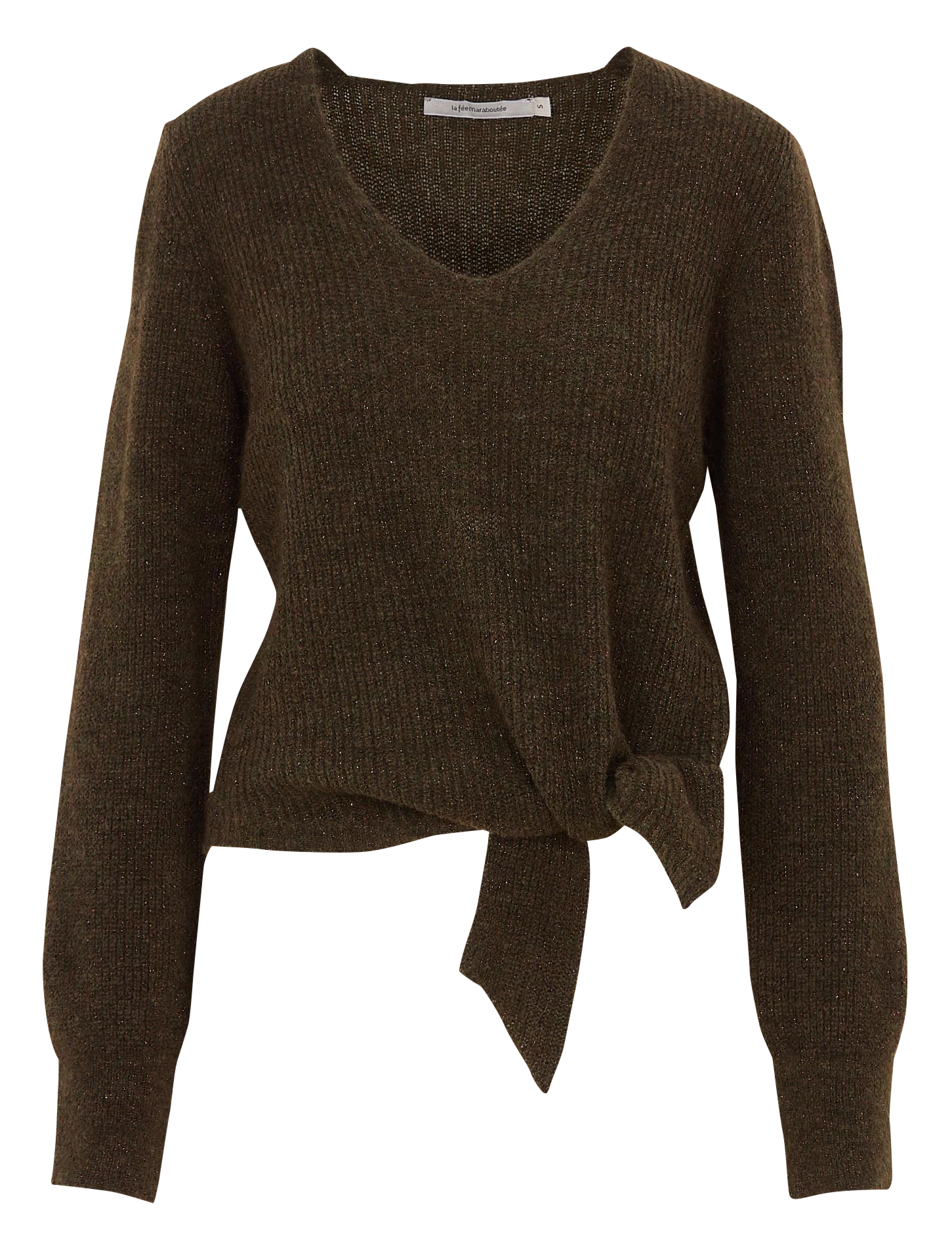 Pull droit col V en maille métallisée LA FEE MARABOUTEE Vert