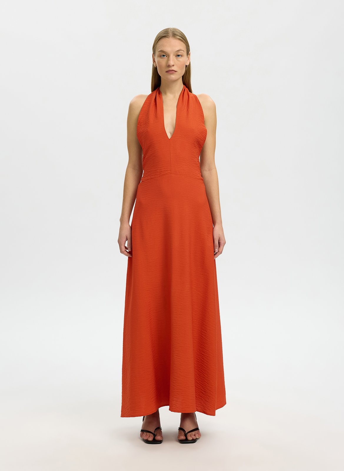 Fitted long dress SELECTED Brown