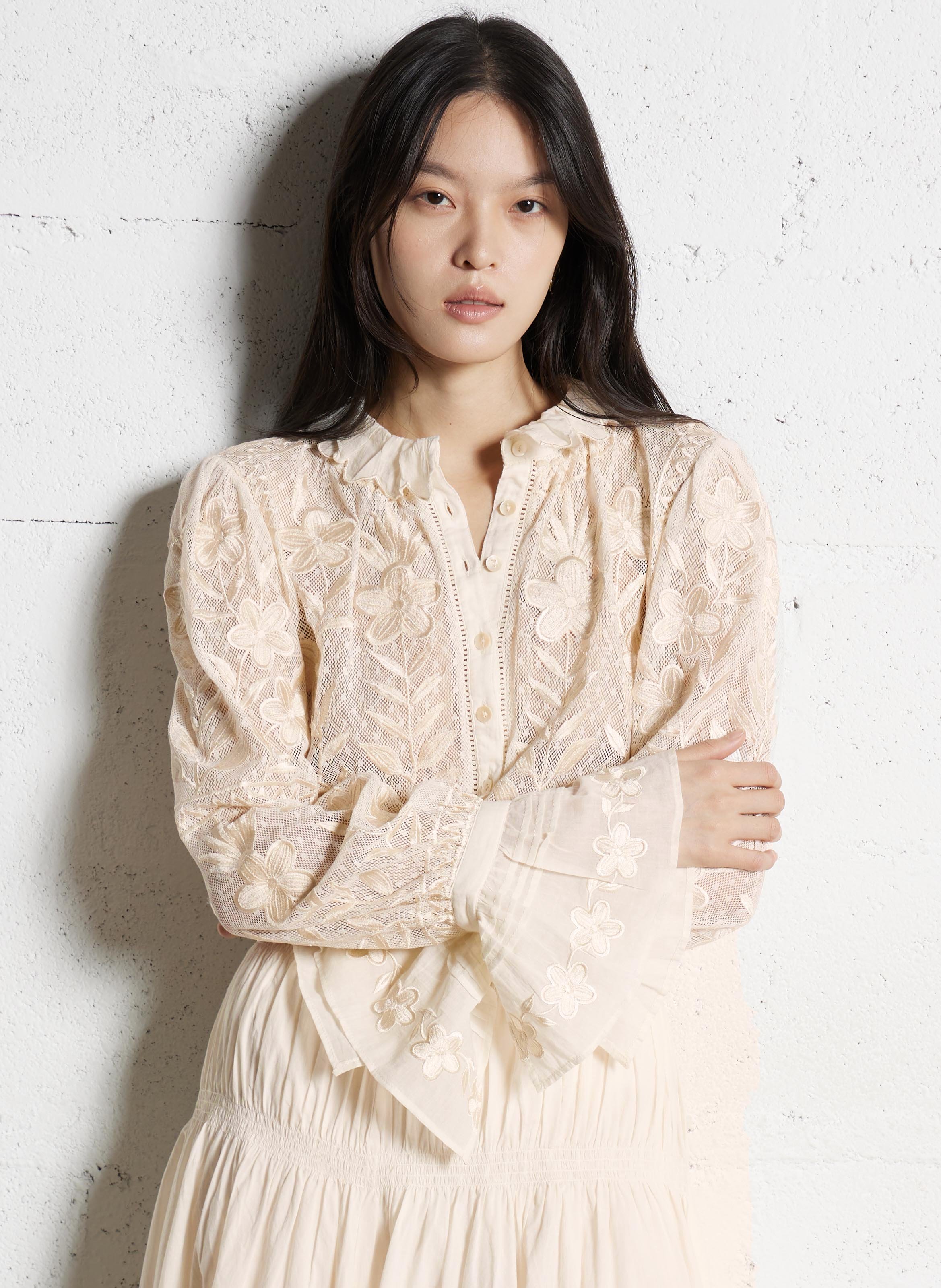 Chemsie col montant en coton ANTIK BATIK Blanc