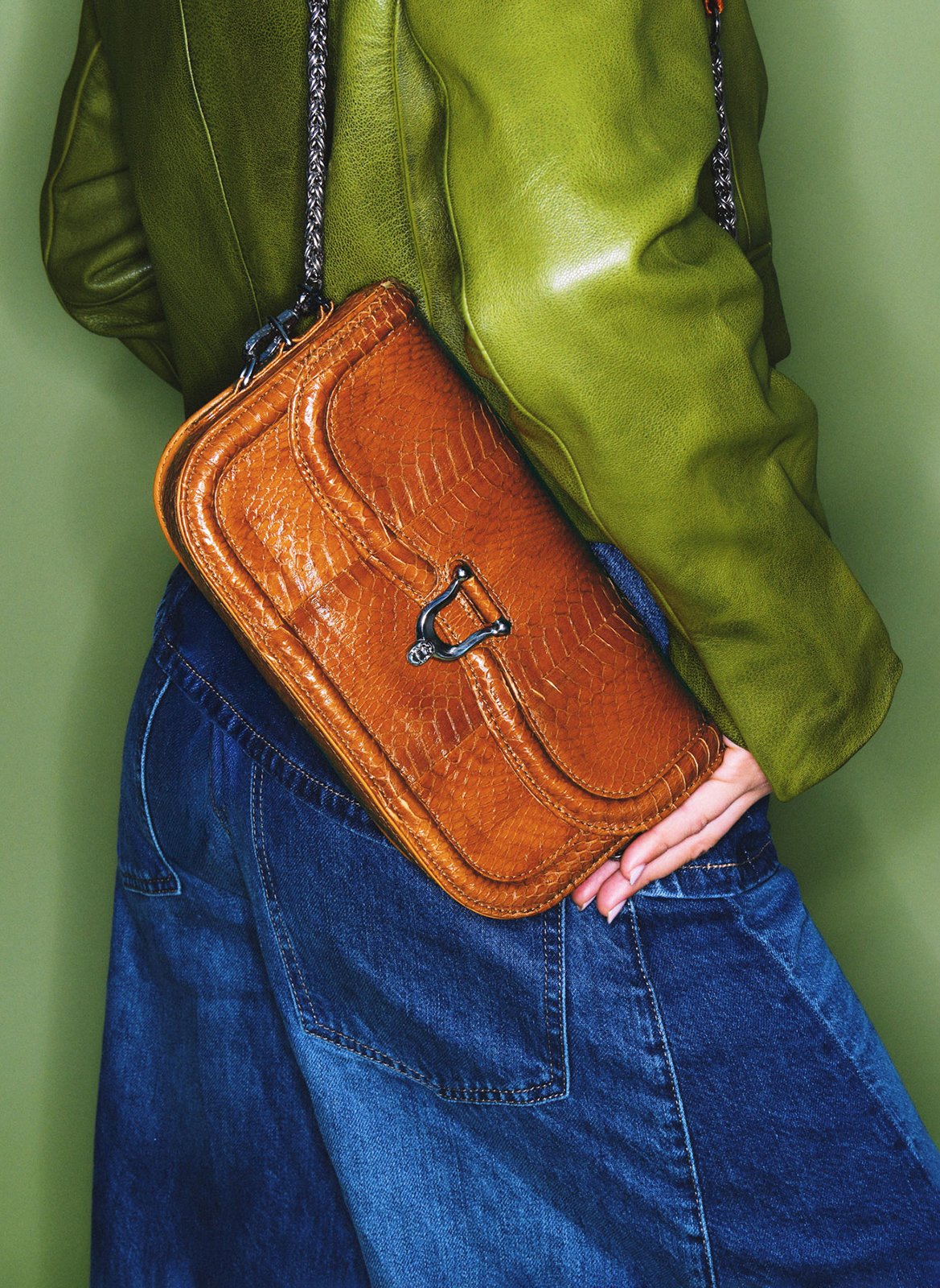 Schoudertas van kobra CLARIS VIROT Bruin