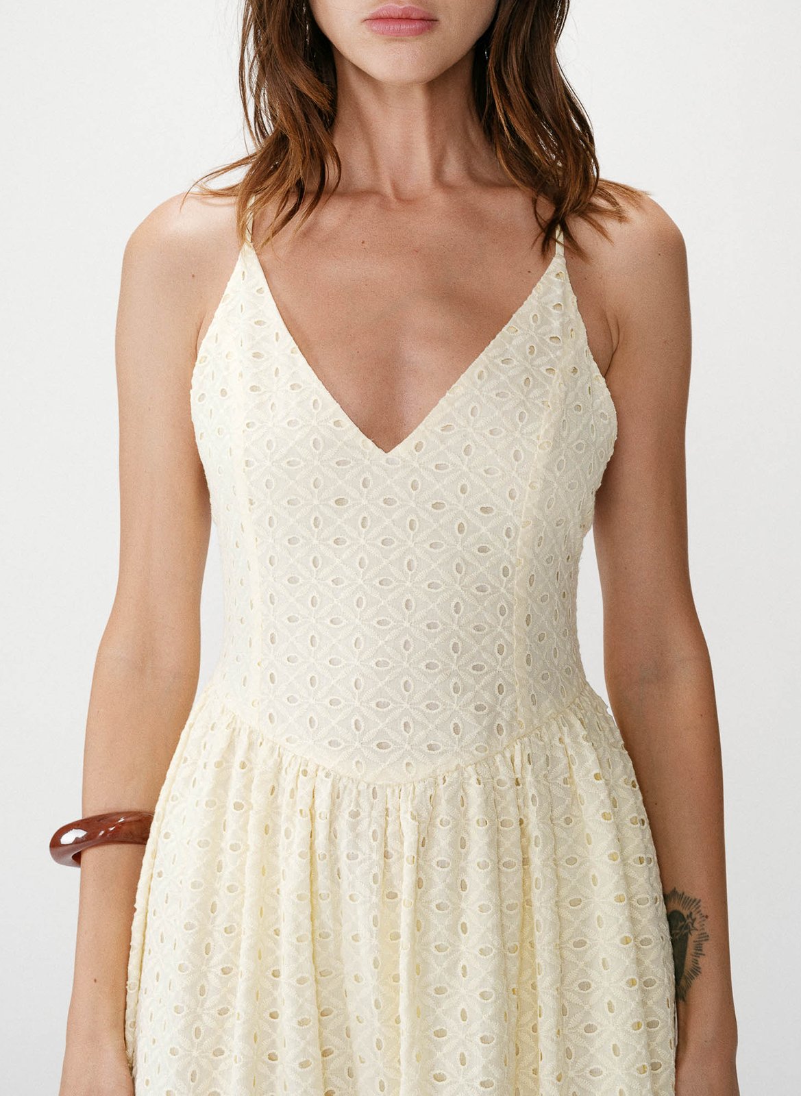 Lange, katoenen jurk met V-hals GRACE ET MILA Geel