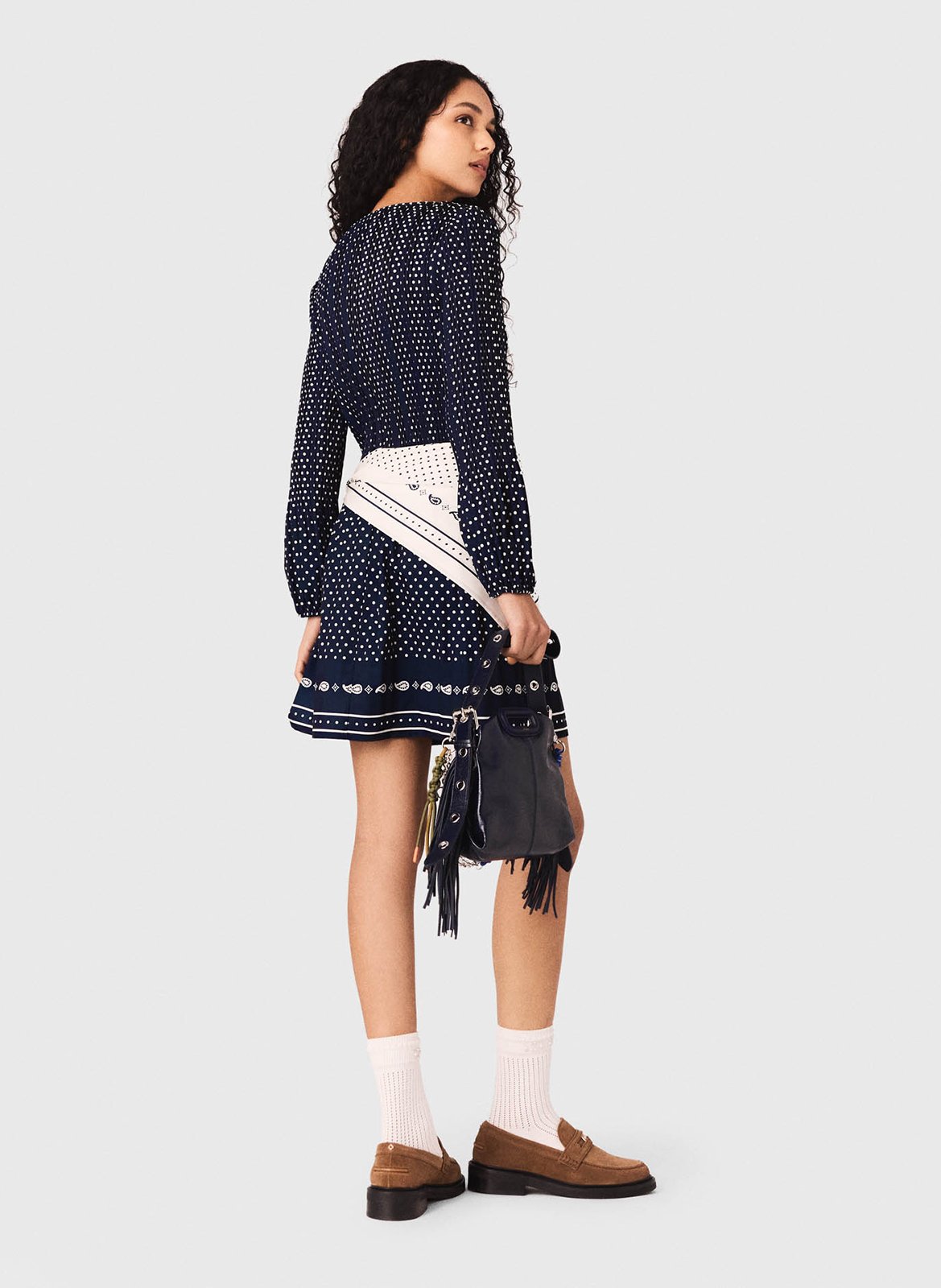 Korte jurk met boothals en stippenmotief MAJE Blauw