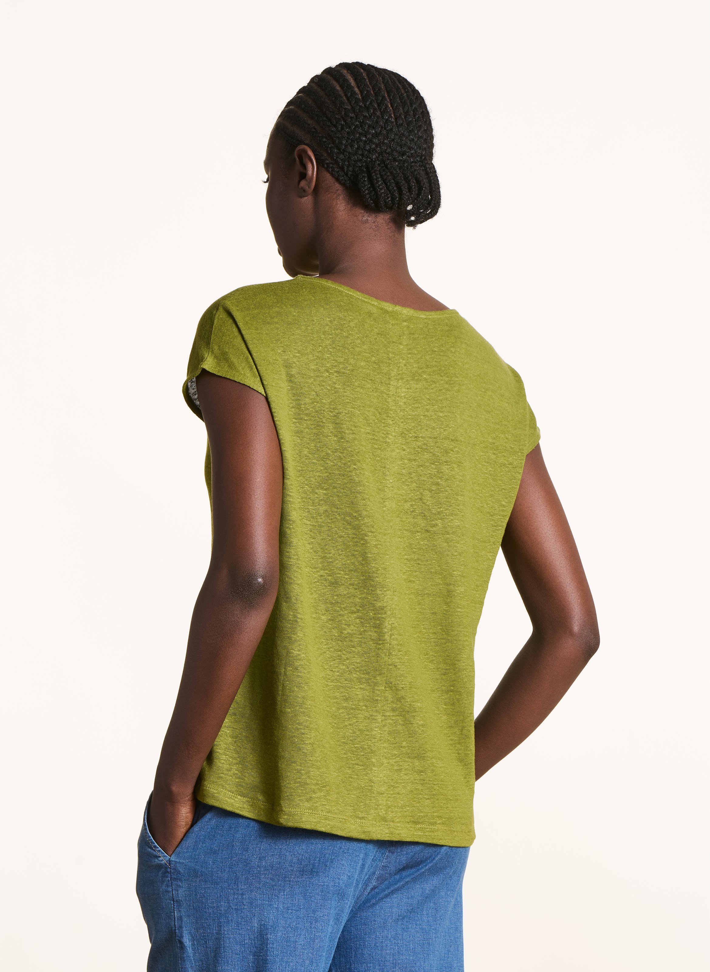 Tee-shirt droit chiné en lin Vert