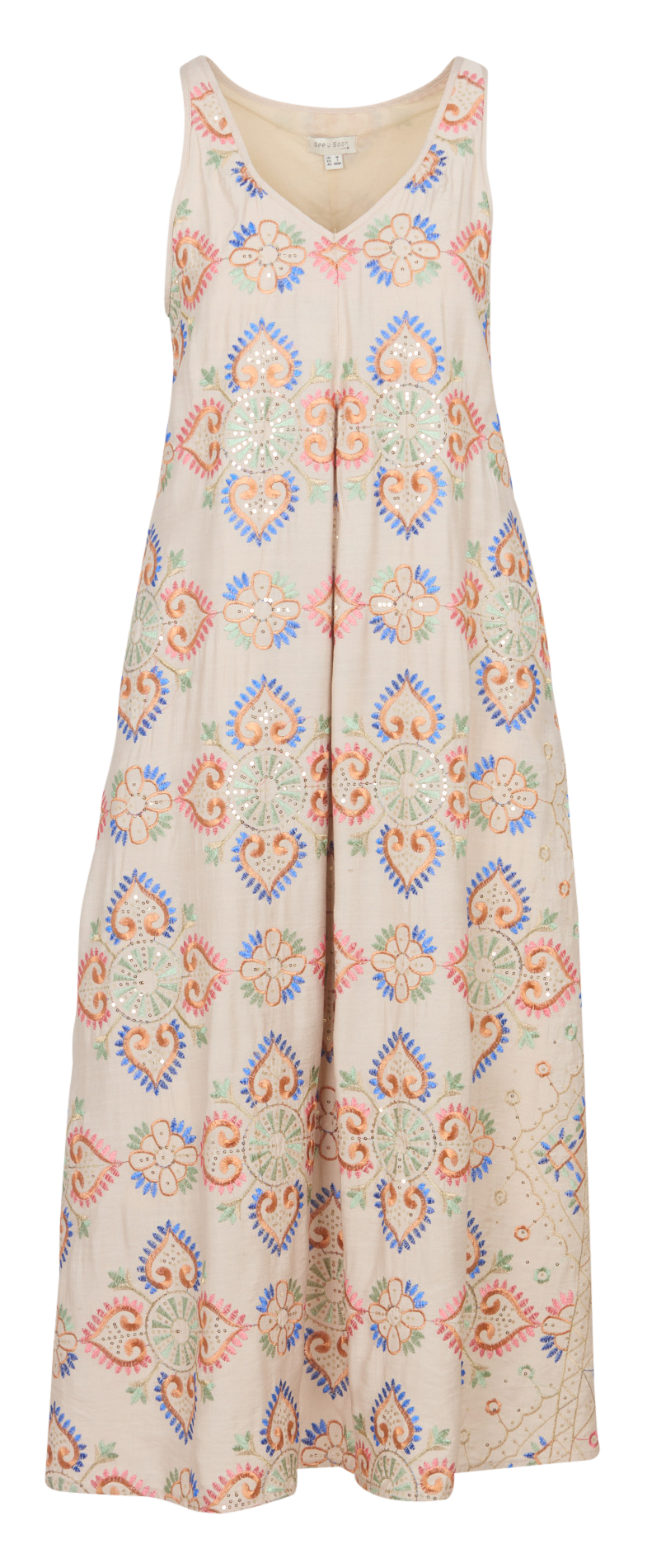 Robe longue brodée col rond SEE U SOON Beige