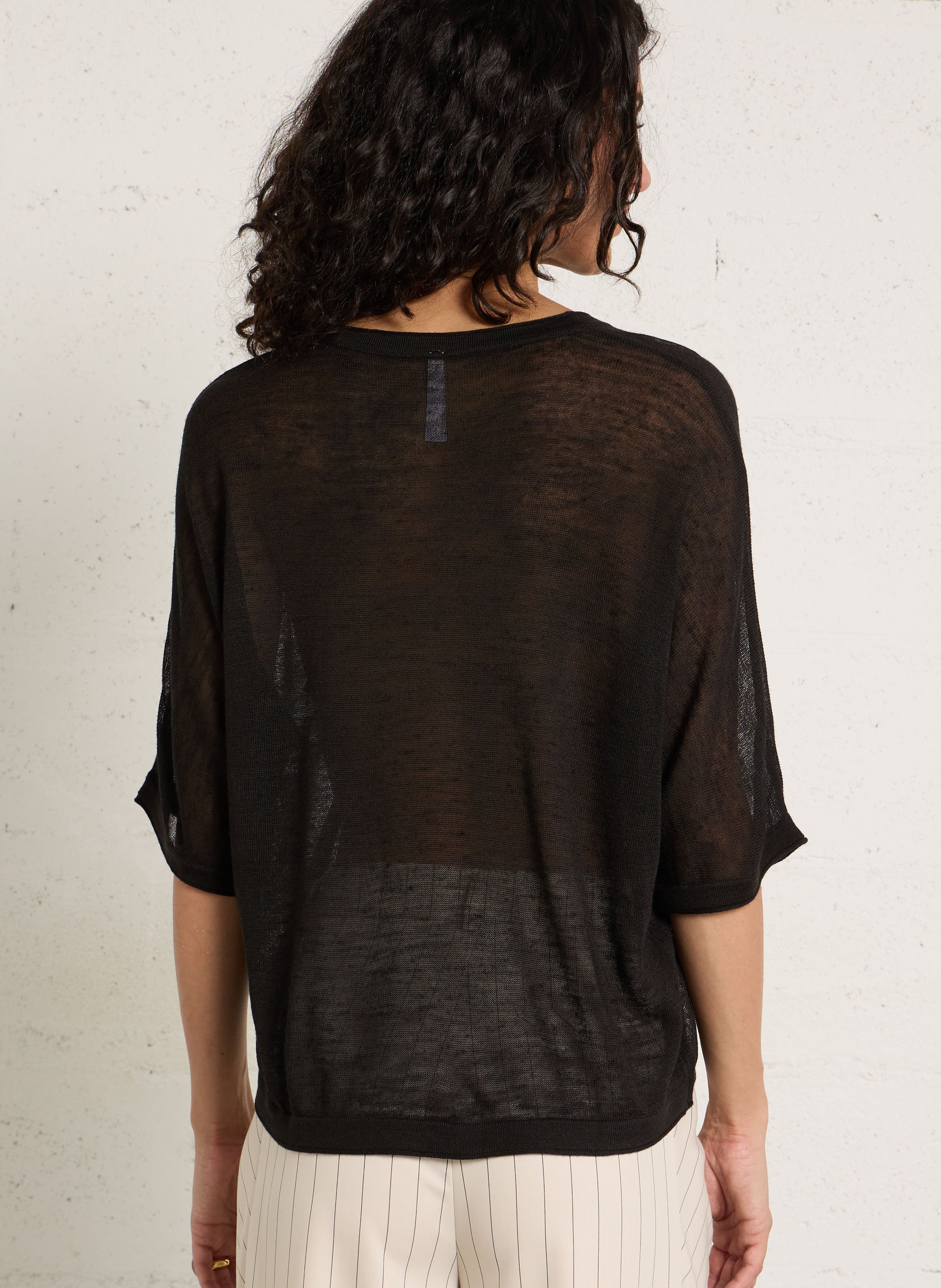 Pull ample col V en maille fine IMPERIAL Noir