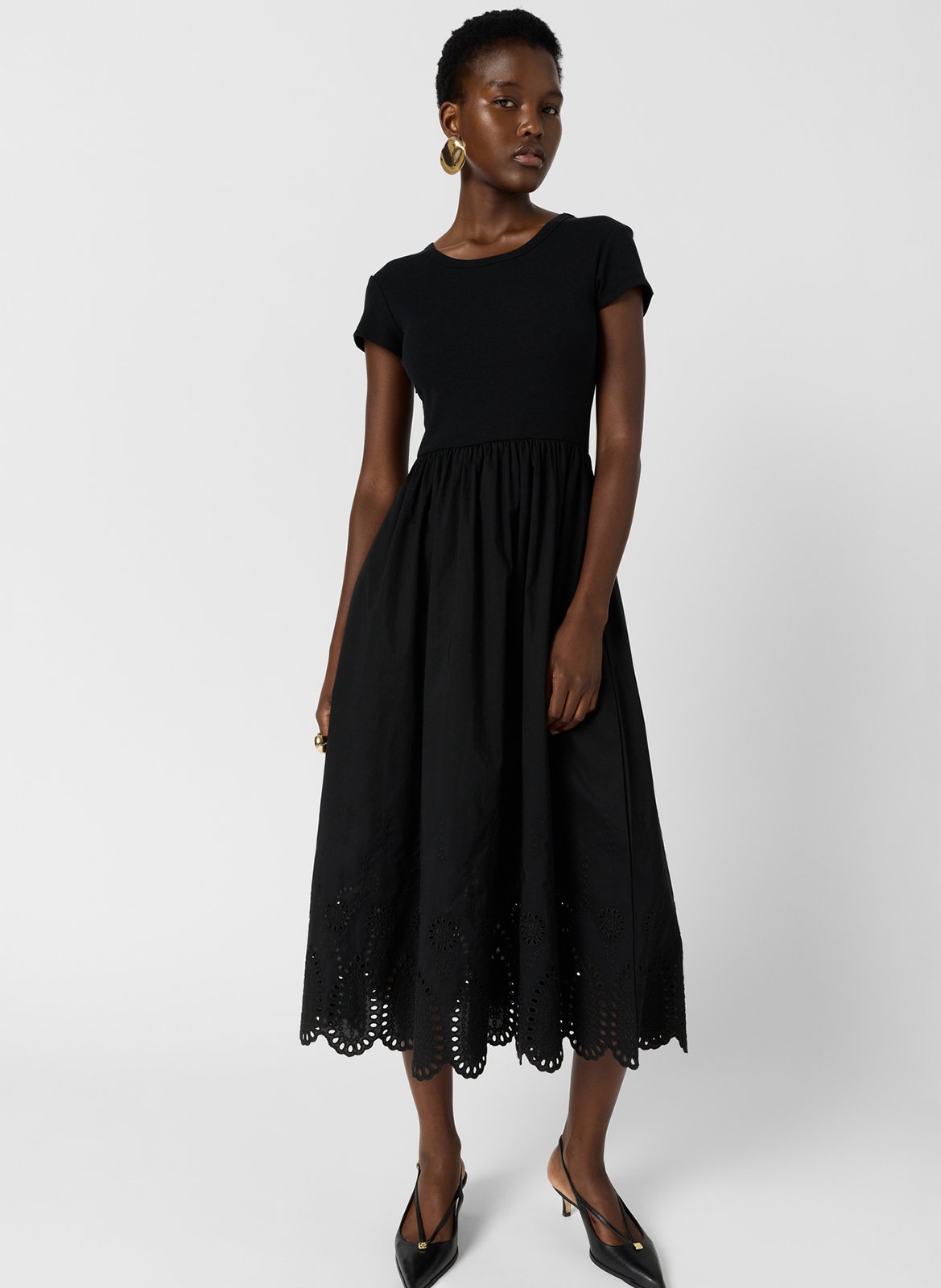 Robe midi bi matière à broderie  GERARD DAREL Noir
