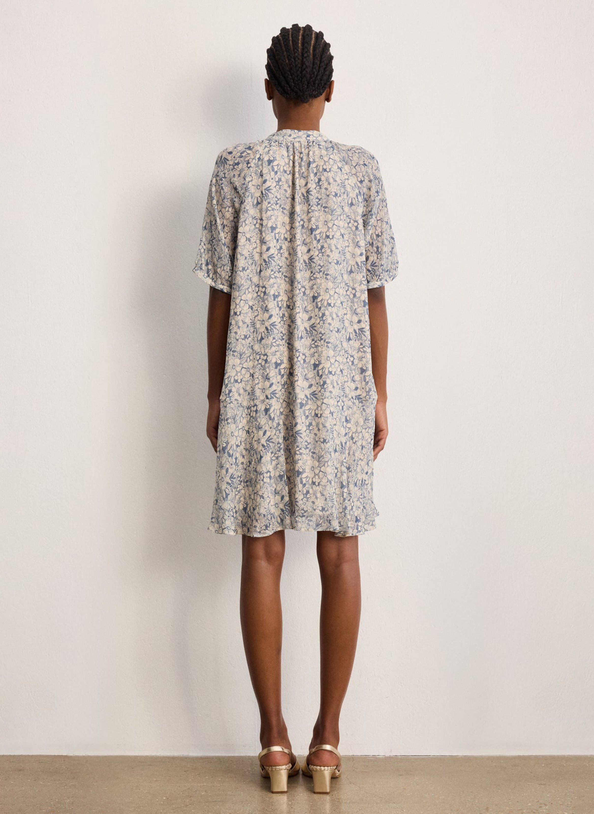 Halflange jurk met ronde hals en print PABLO Blauw