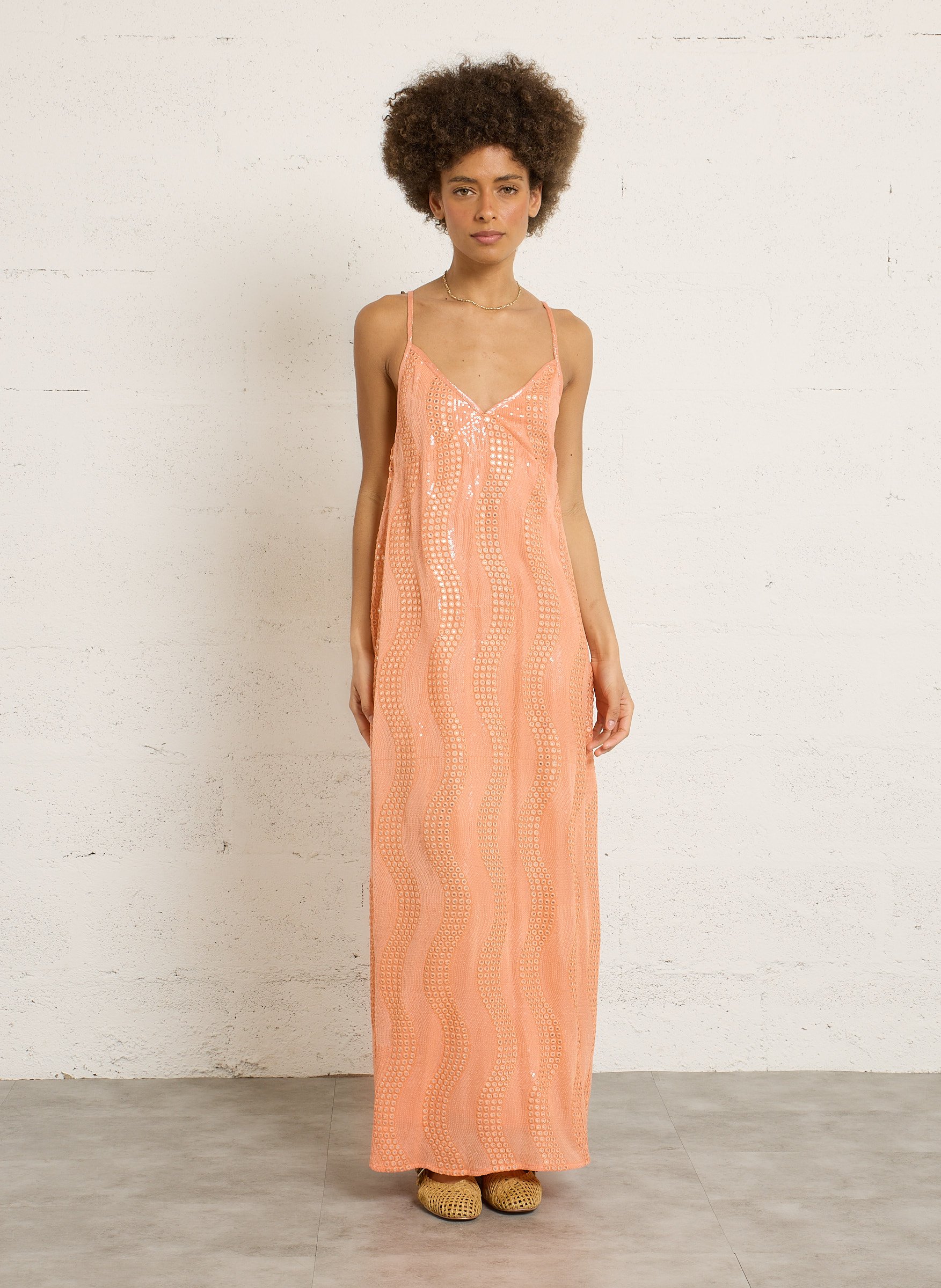 Robe longue col V à sequins SUNDRESS Orange