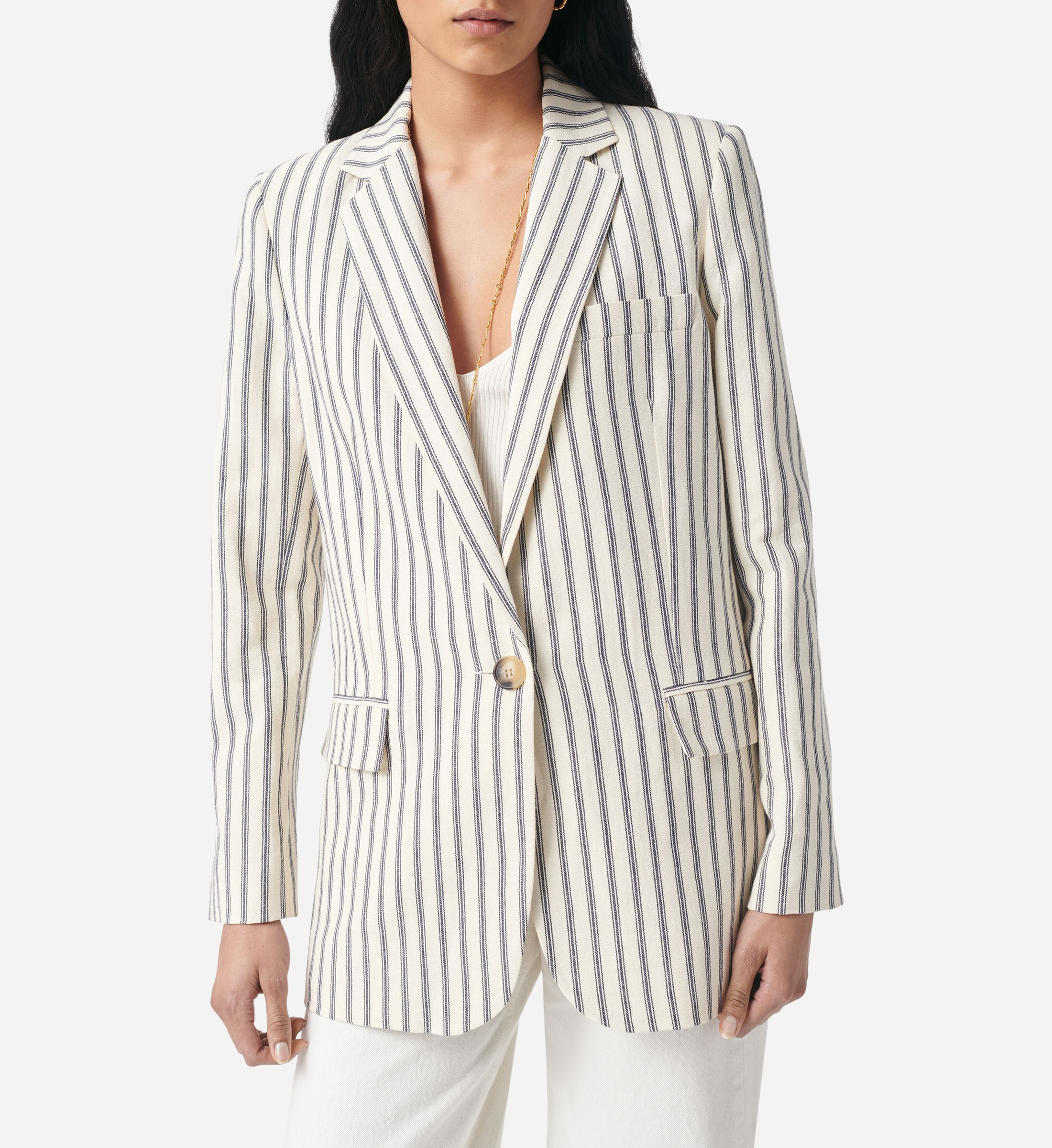 Veste tailleur rayée en coton et lin VANESSA BRUNO Bleu