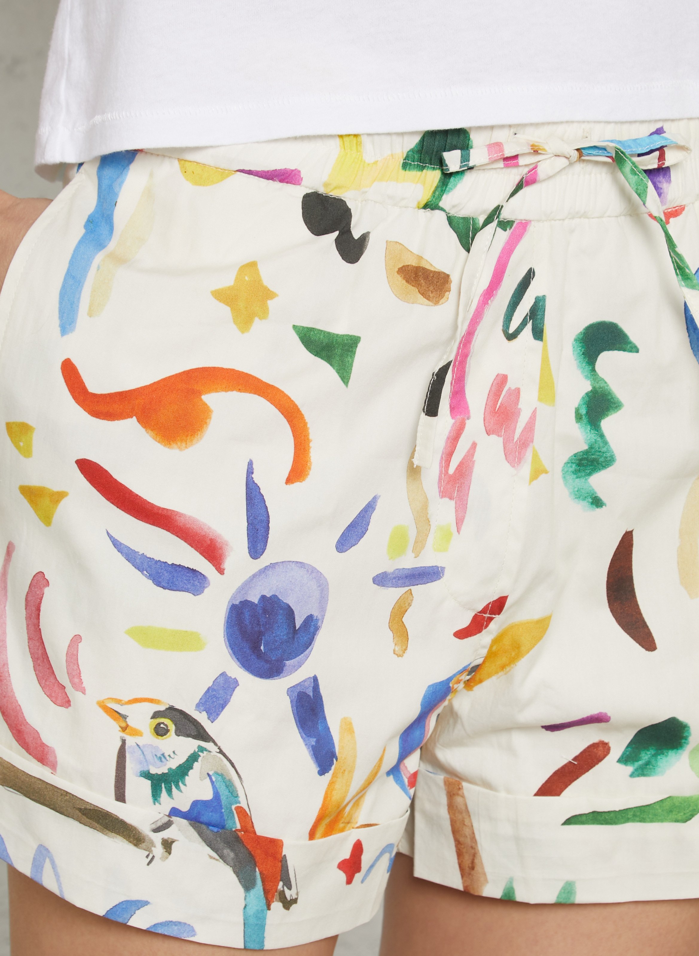 Gerade geschnittene Baumwollshorts mit Print G.KERO Beige