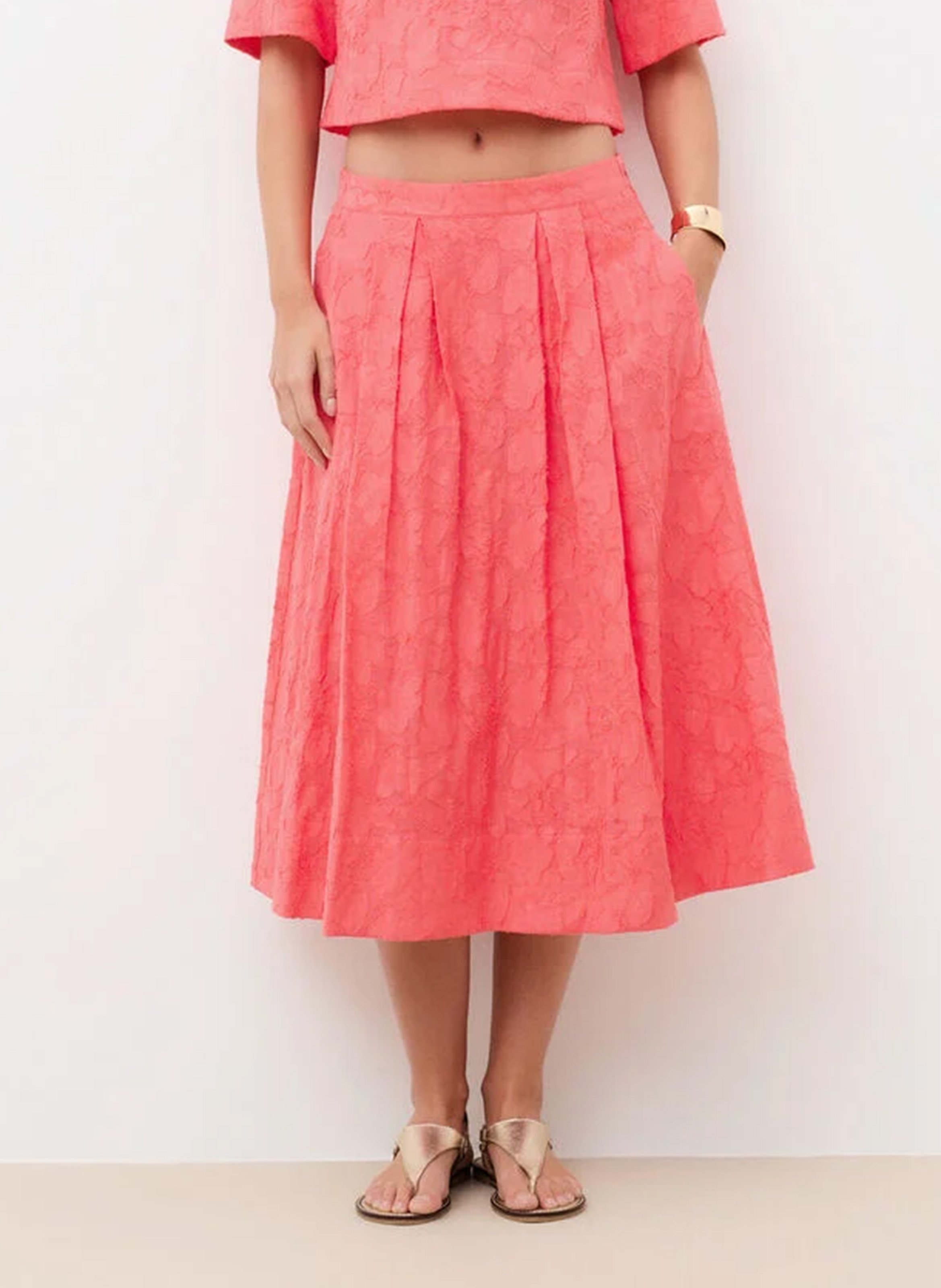 Jupe midi en coton mélangé CAROLL Rose