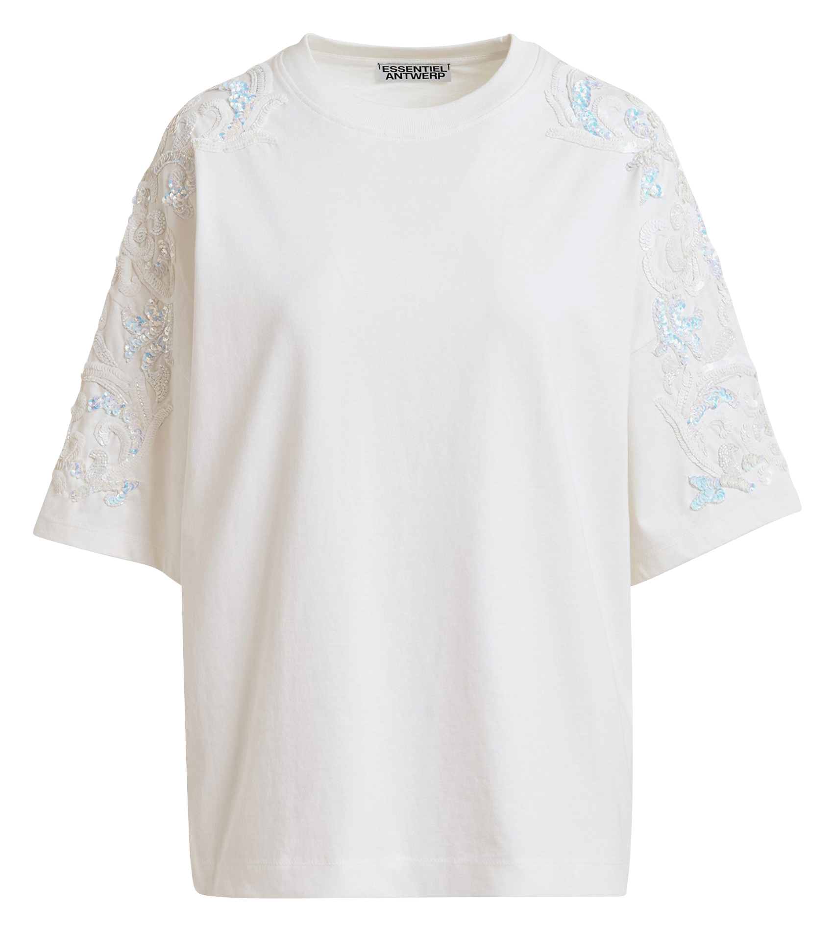 Weites T-Shirt mit Perlen ESSENTIEL ANTWERP Weiss