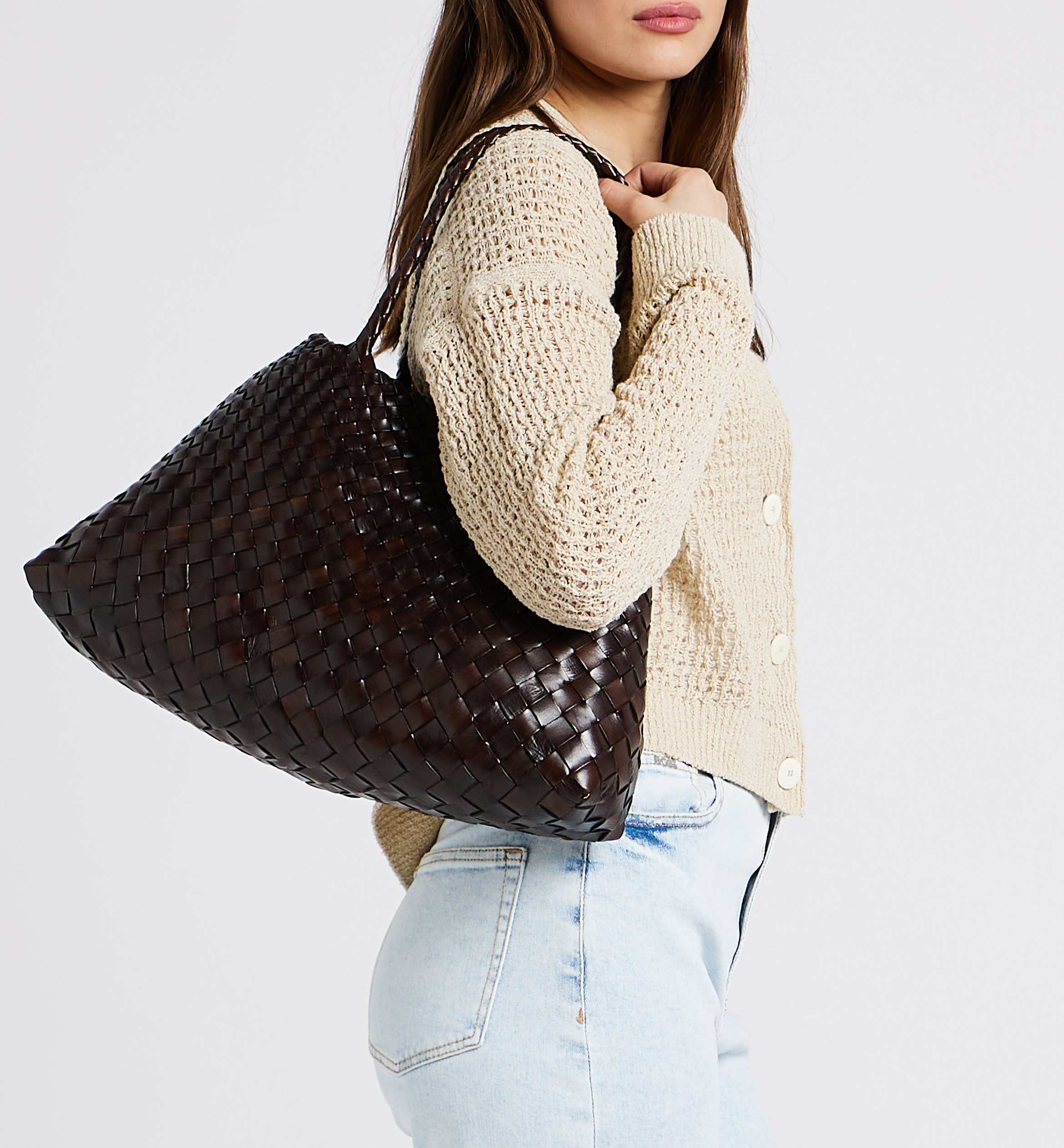 Gewebter Korb aus Leder DRAGON DIFFUSION Braun