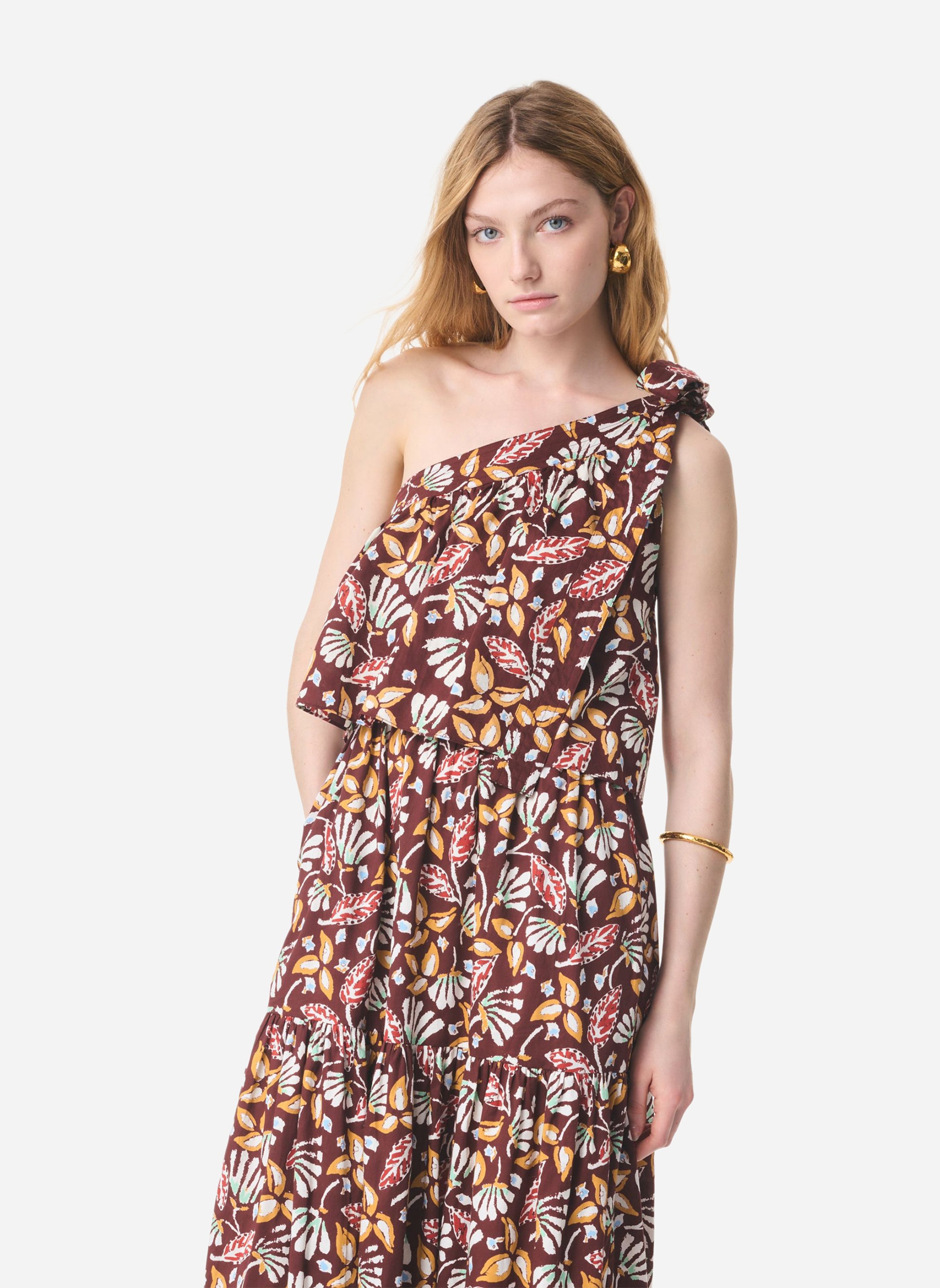 Robe longue à col asymétrique imprimée VANESSA BRUNO Marron