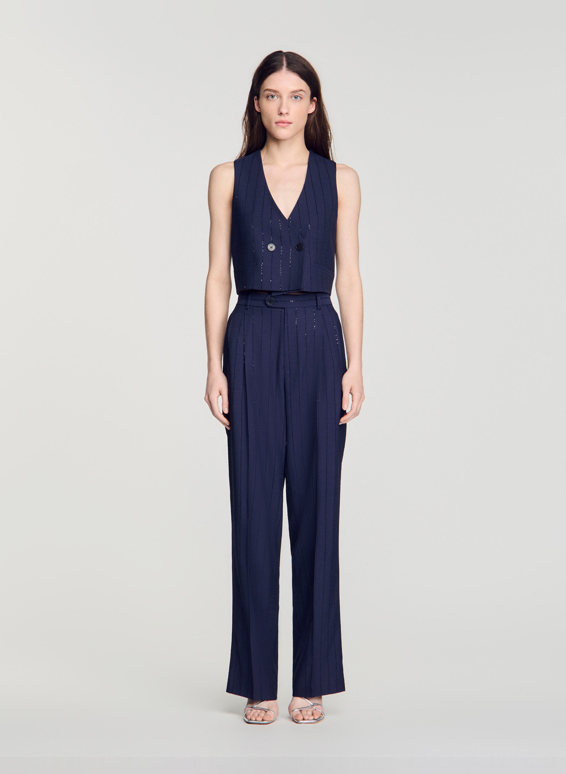 Tailored trousers with striped rhinestones SANDRO Blue