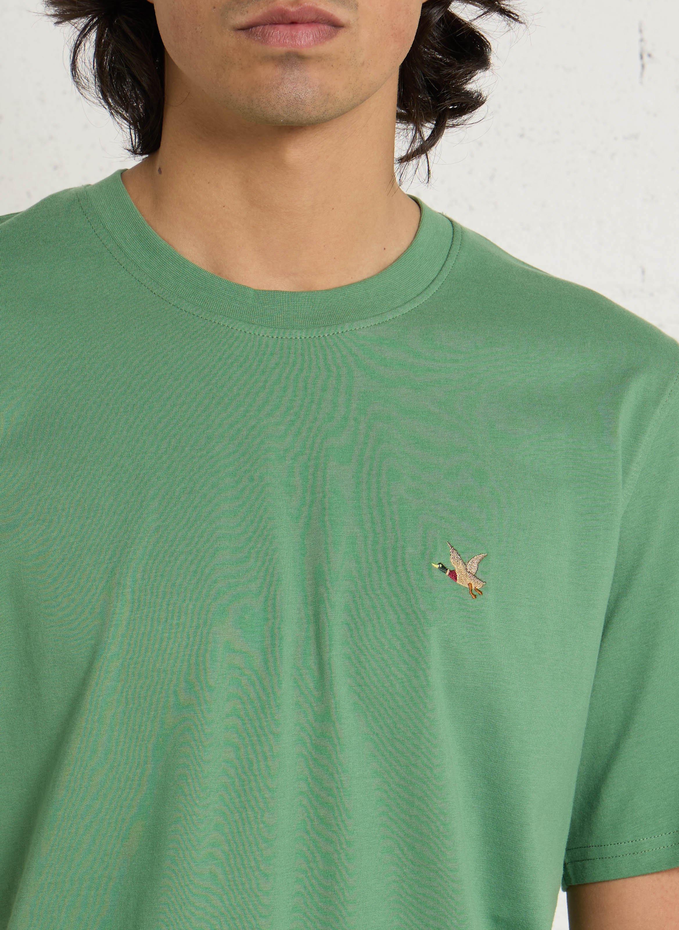 Straight round neck plain T-shirt with embroidered logo CHEVIGNON Green