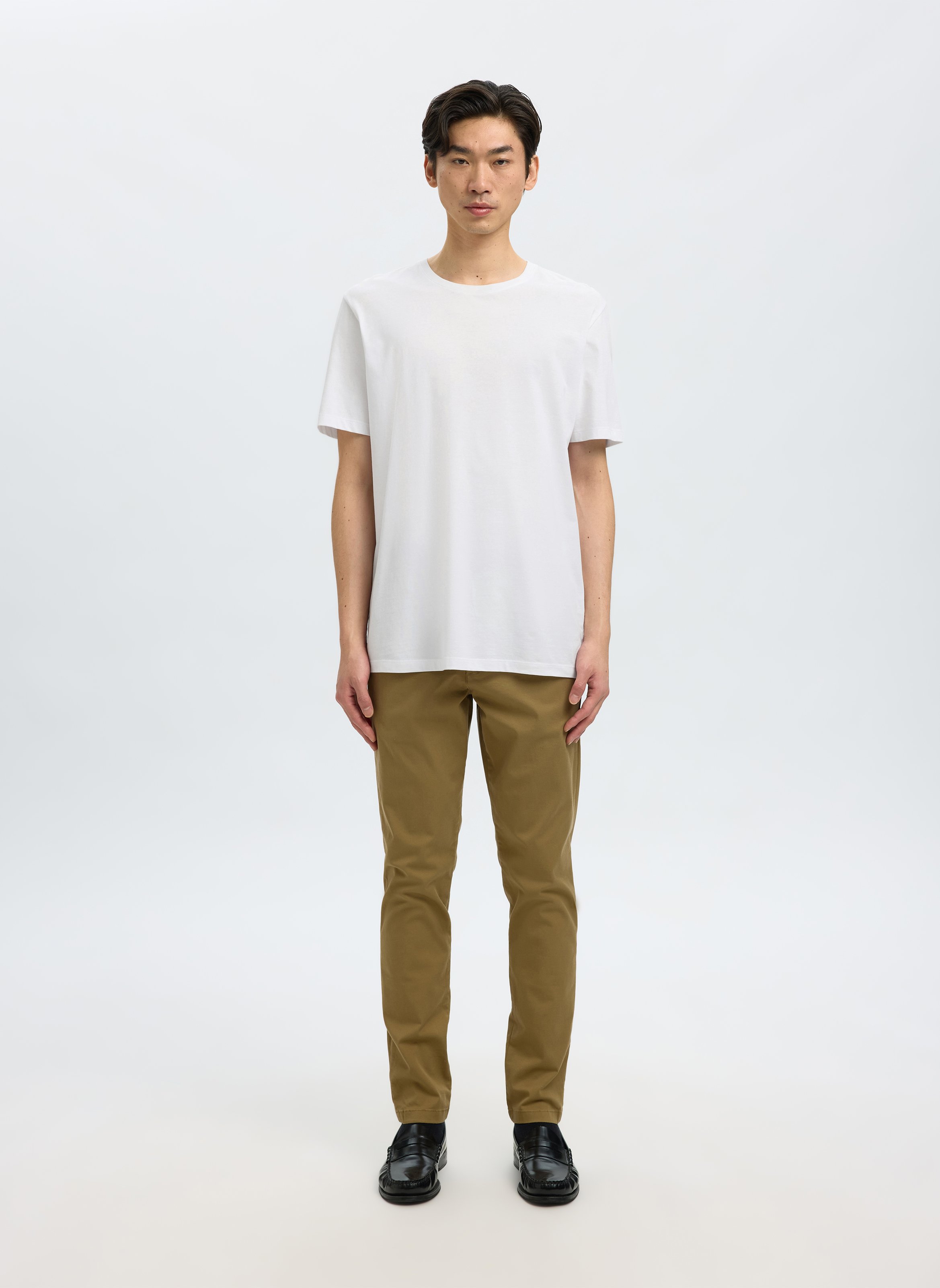 Gerade geschnittenes Rundhals-T-Shirt aus Baumwolle SELECTED Weiss