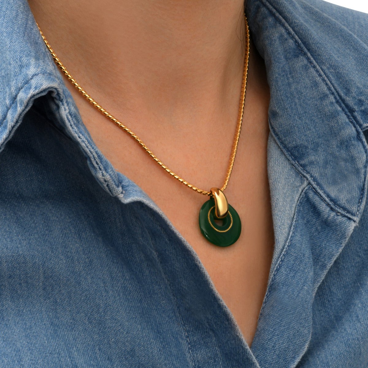 Pendant Necklace in Fine Gold Plating SATELLITE PARIS Green