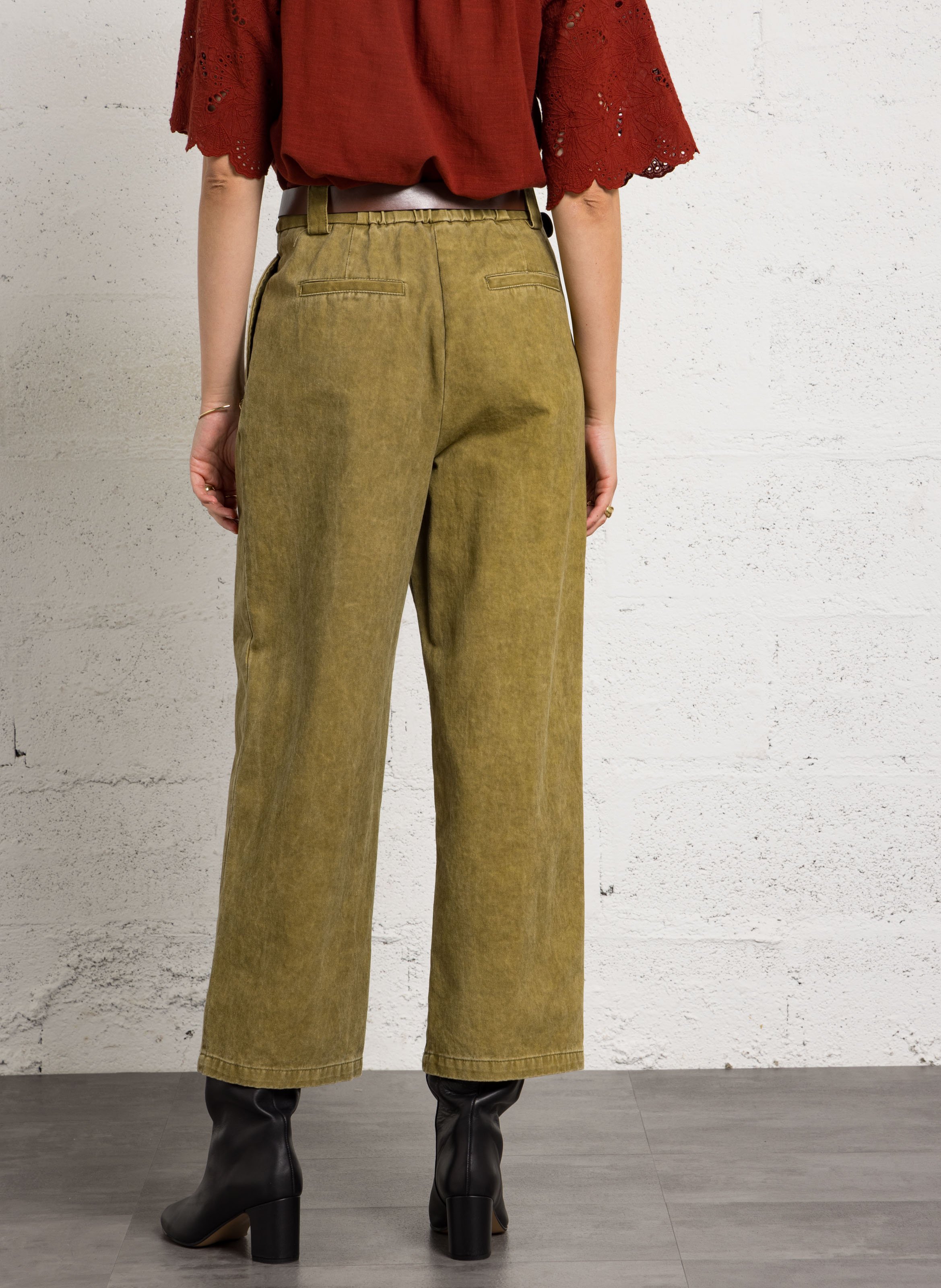 Wide-leg cotton pants PLEASE Khaki