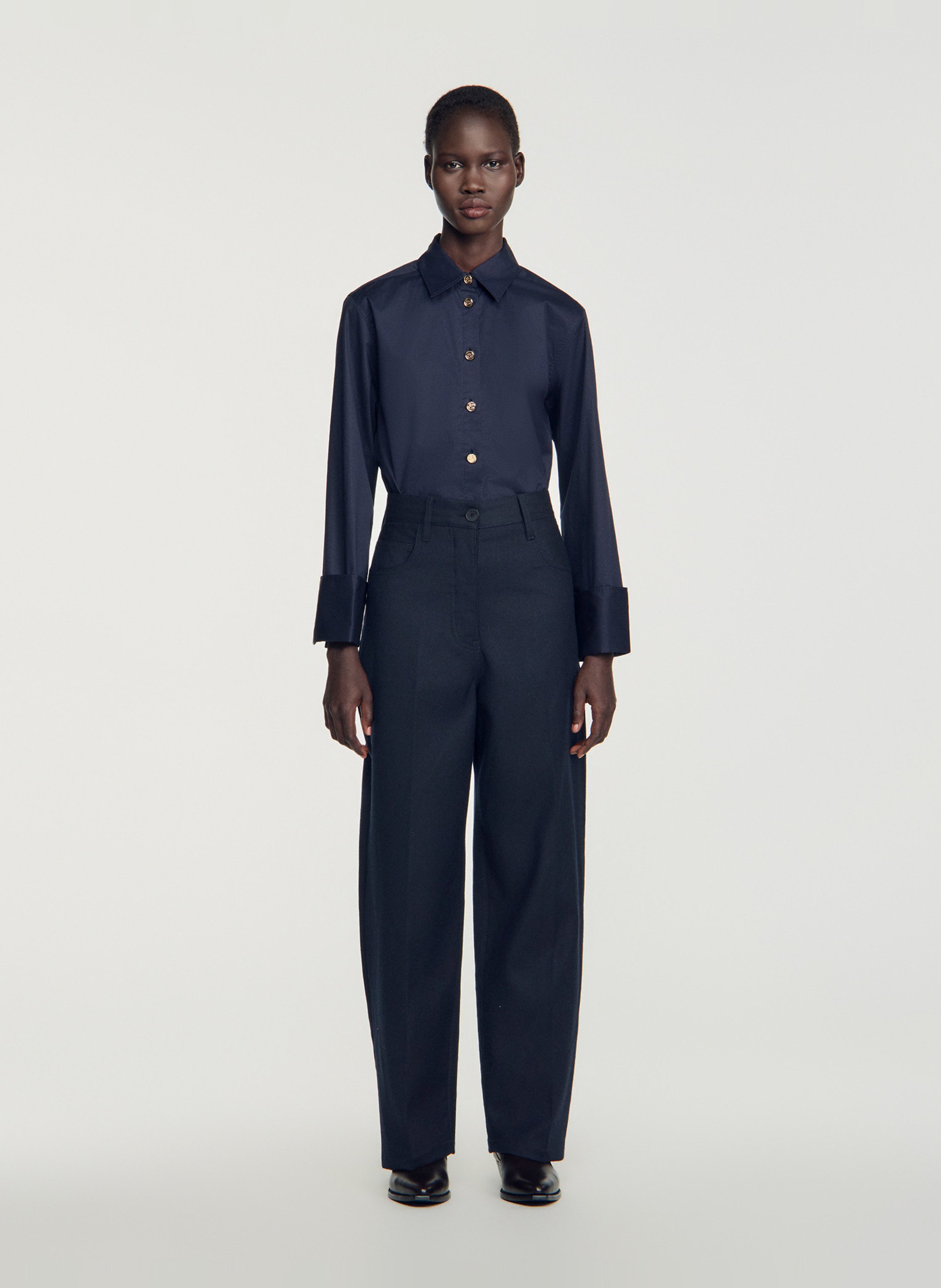 Pantalon droit en laine mélangée SANDRO Bleu