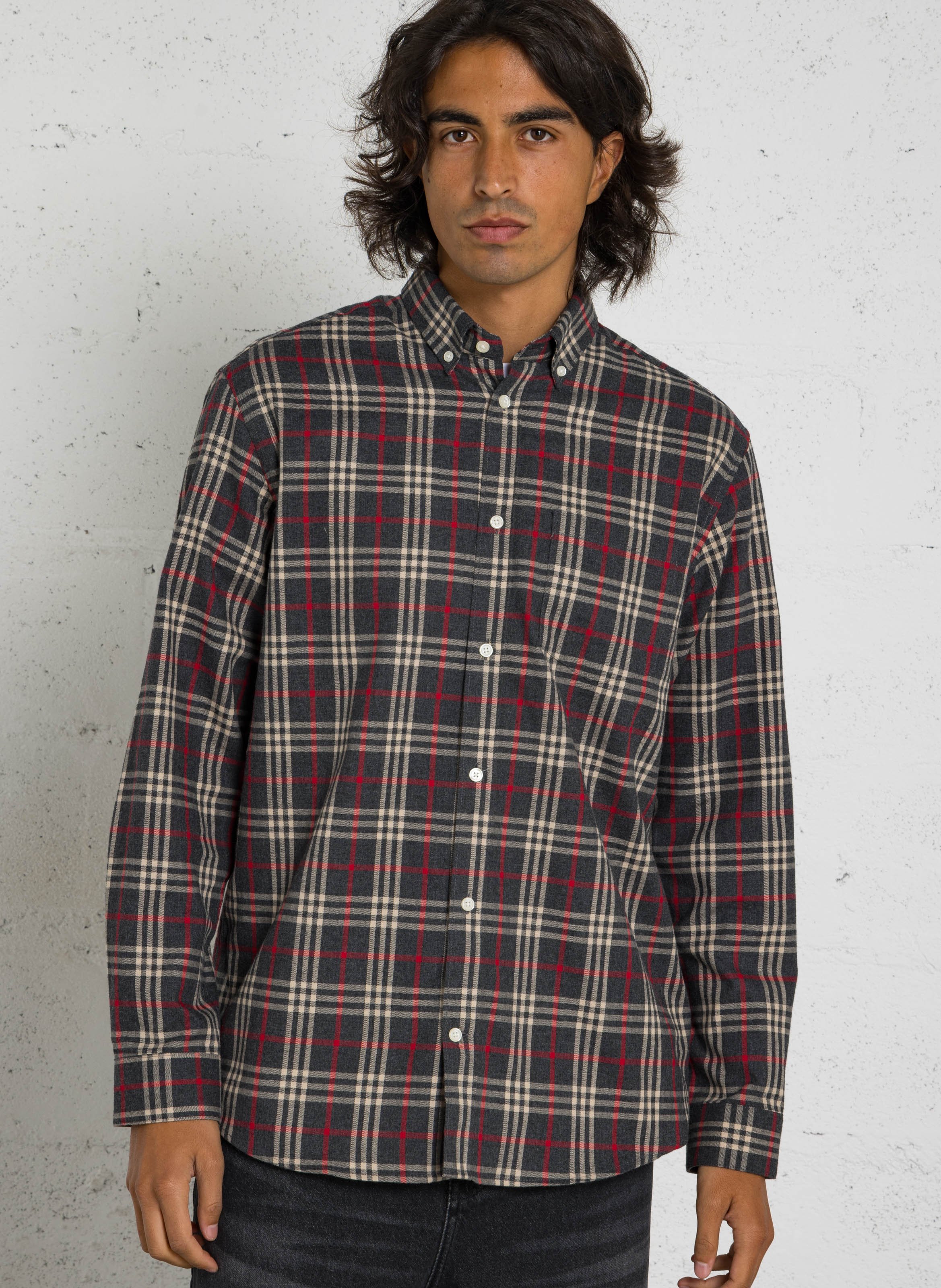Chemise col américain en coton AU PRINTEMPS PARIS Gris