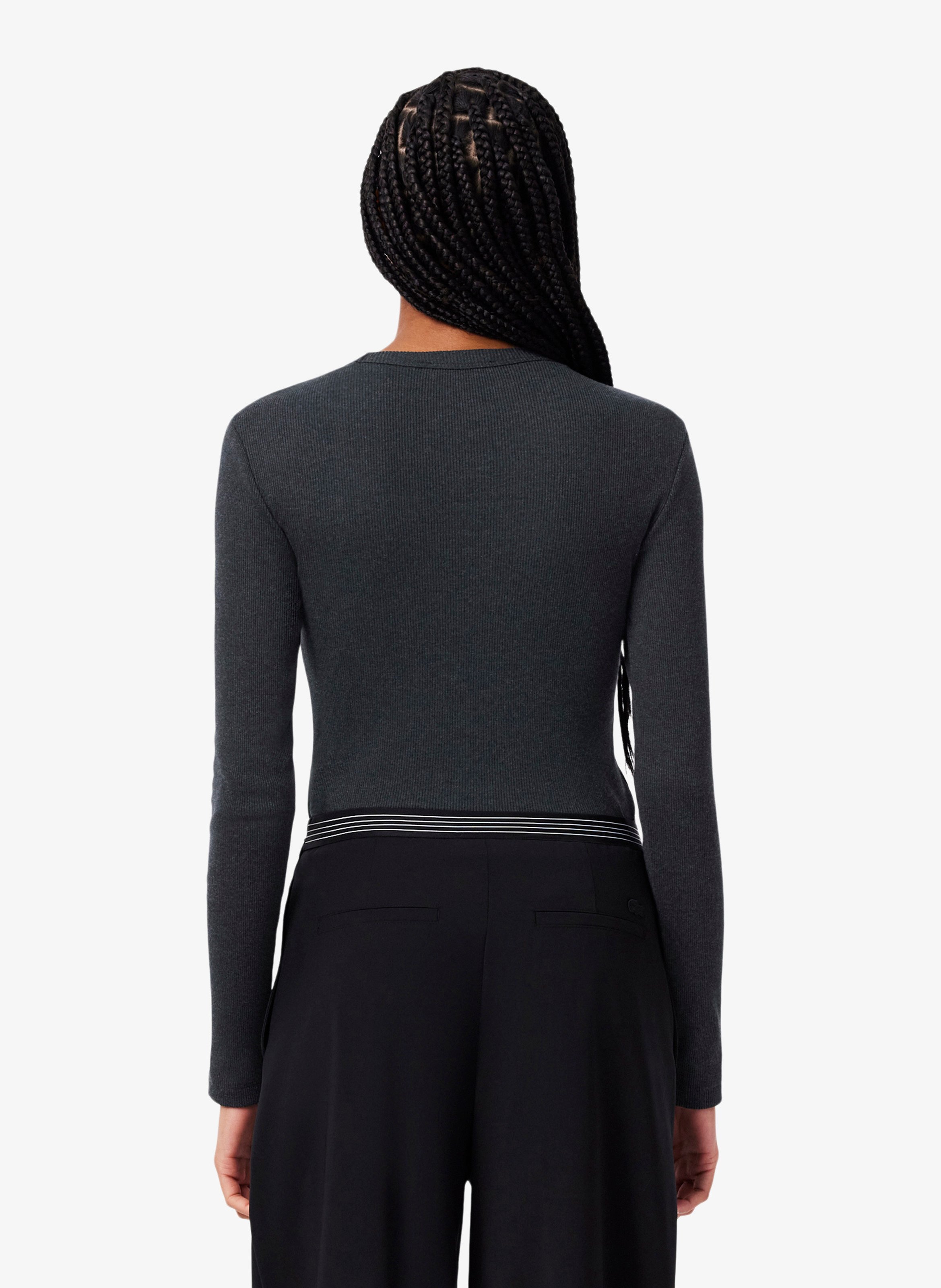 Tee-shirt col rond ajusté en coton LACOSTE Marron