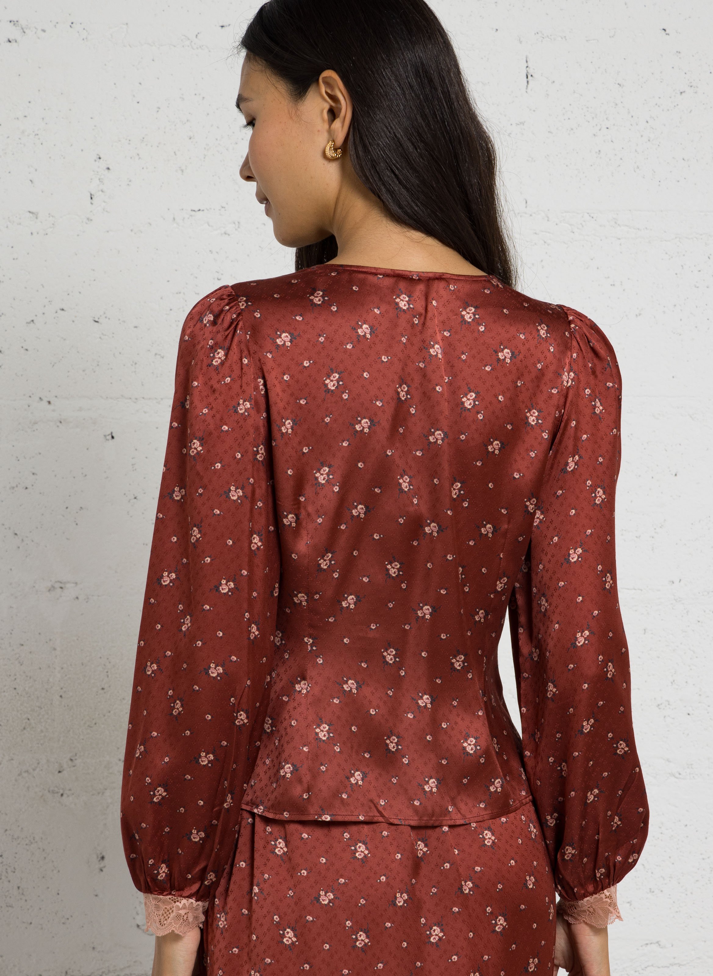 Blouse met V-hals en kanten print PETITE MENDIGOTE Oranje