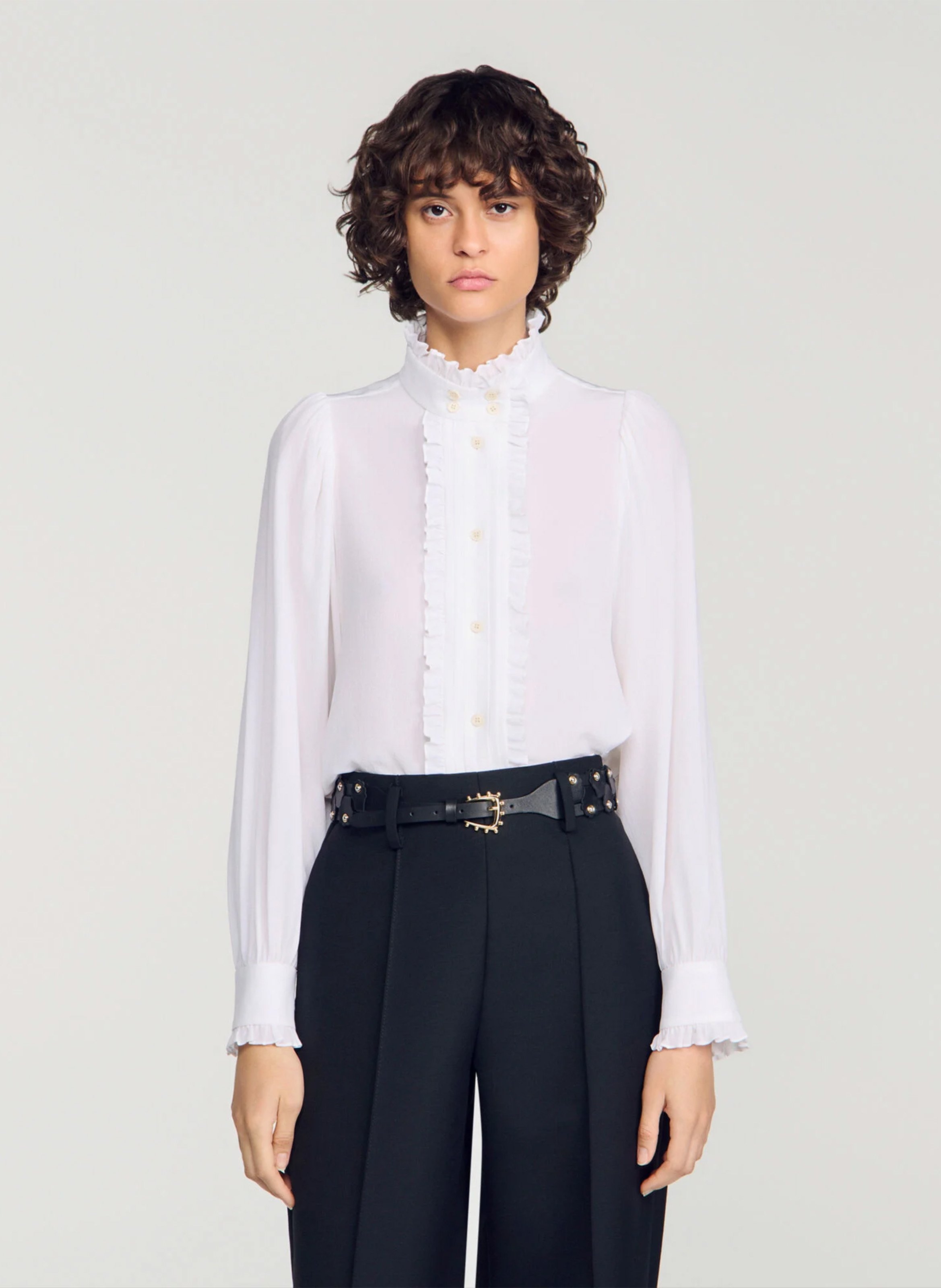 Chemise ample en soie SANDRO Blanc
