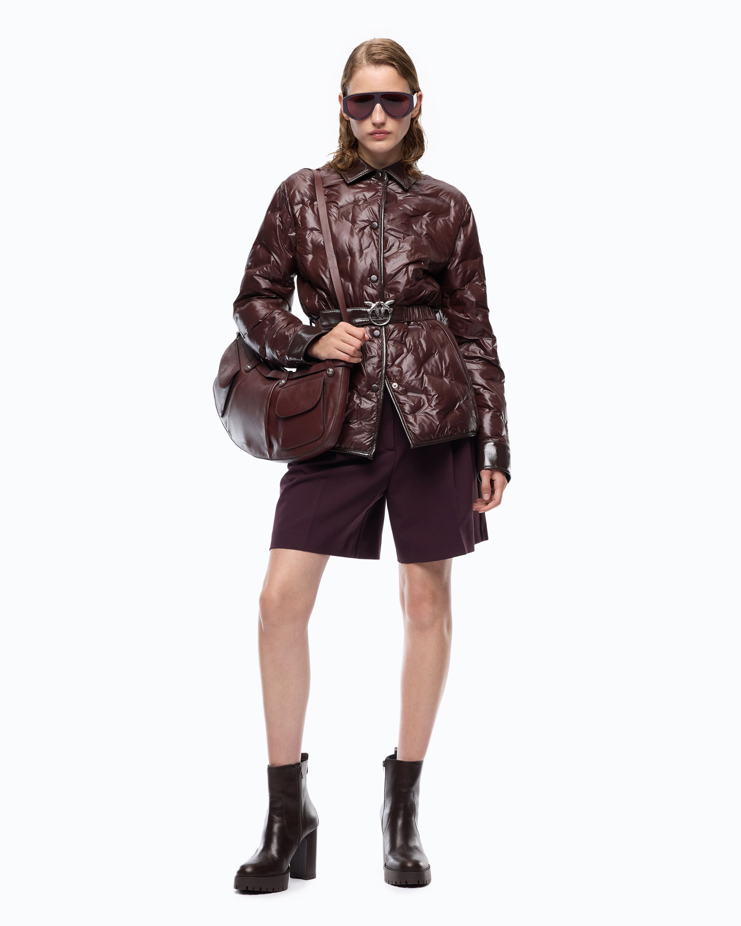 Surchemise rembourrée en tissu semi-brillant PINKO Marron