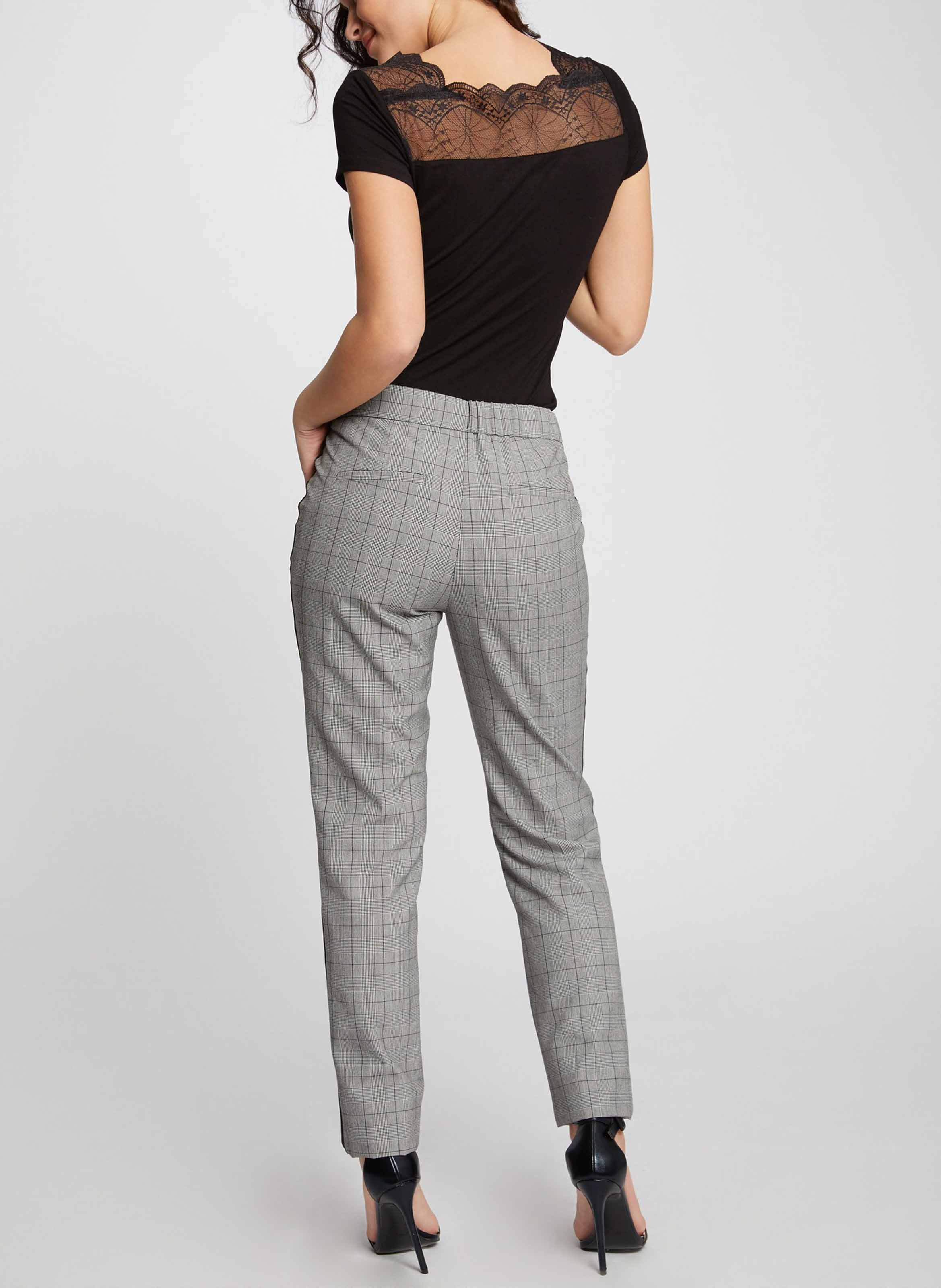 T-Shirt mit V-Ausschnitt und Spitzeneinsatz MORGAN Schwarz