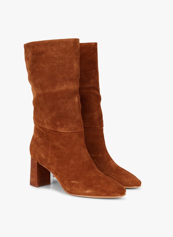 Bottes a talon en cuir velours Marron