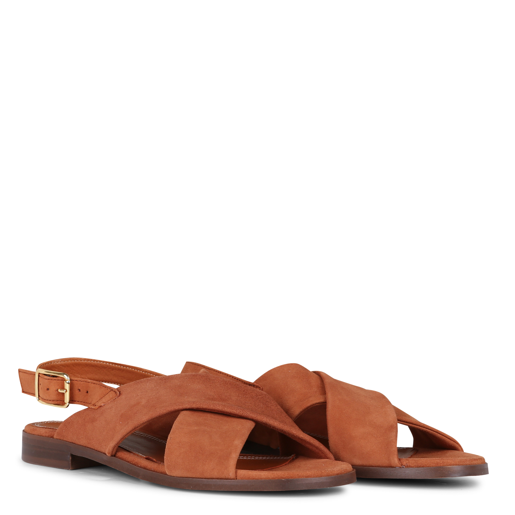 Sandales plates en cuir Marron