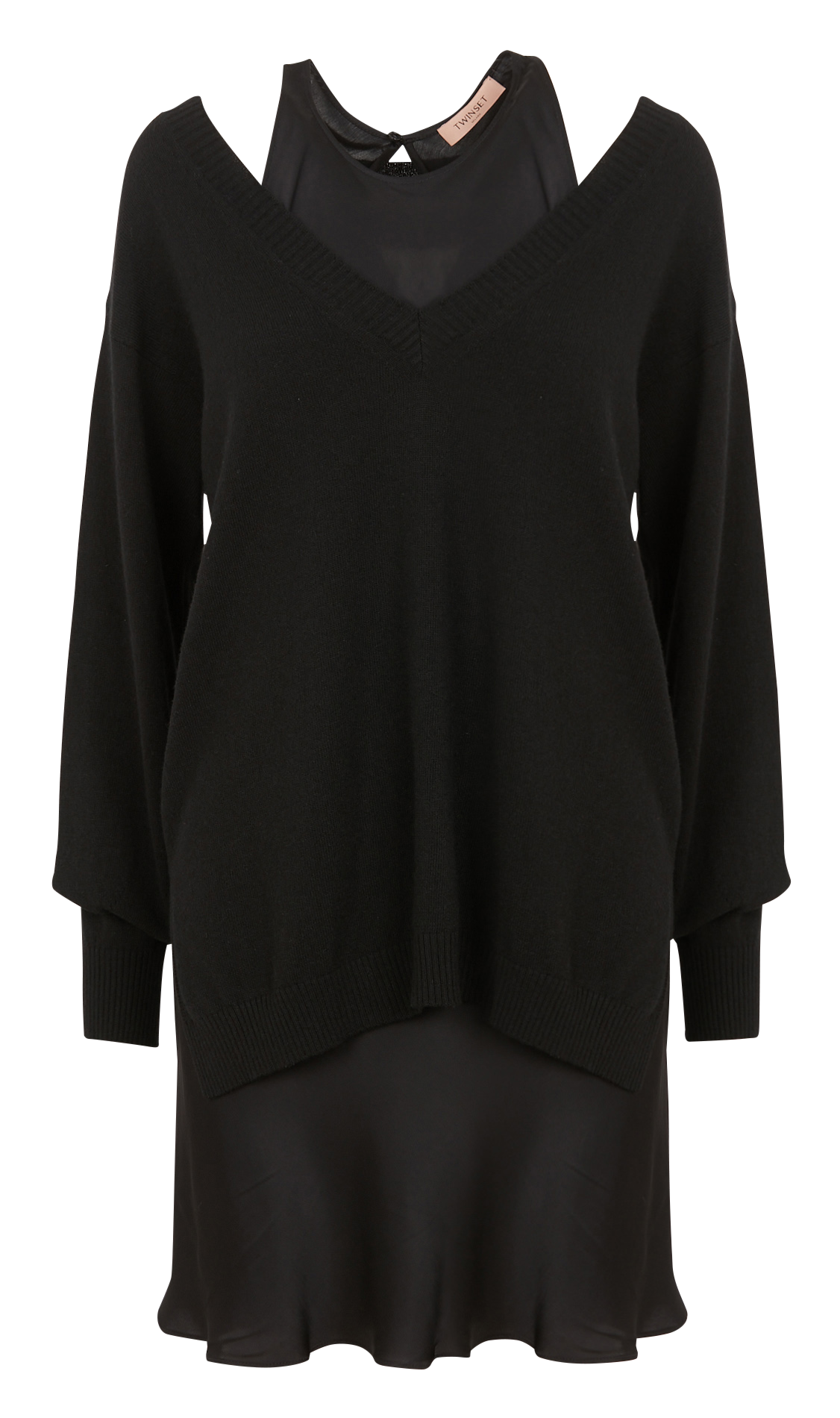 V-neck sweater dress with slip TWINSET Black