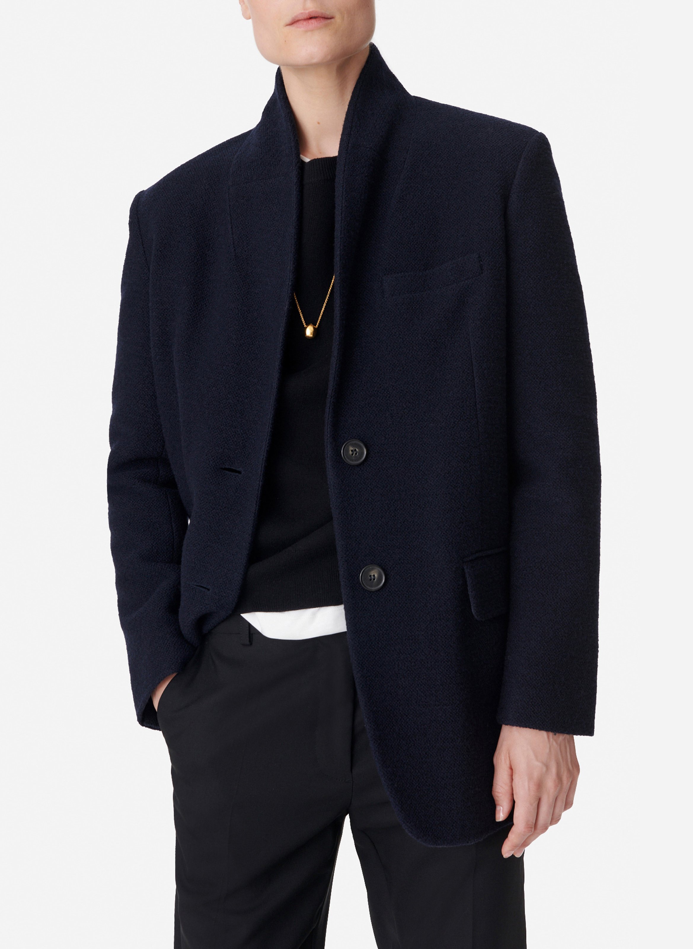 Jasje met reverskraag | wolblend BlauwVANESSA BRUNO