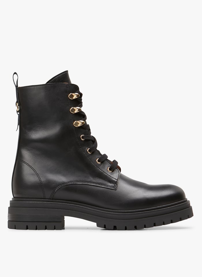 Flat lace up leather top boots