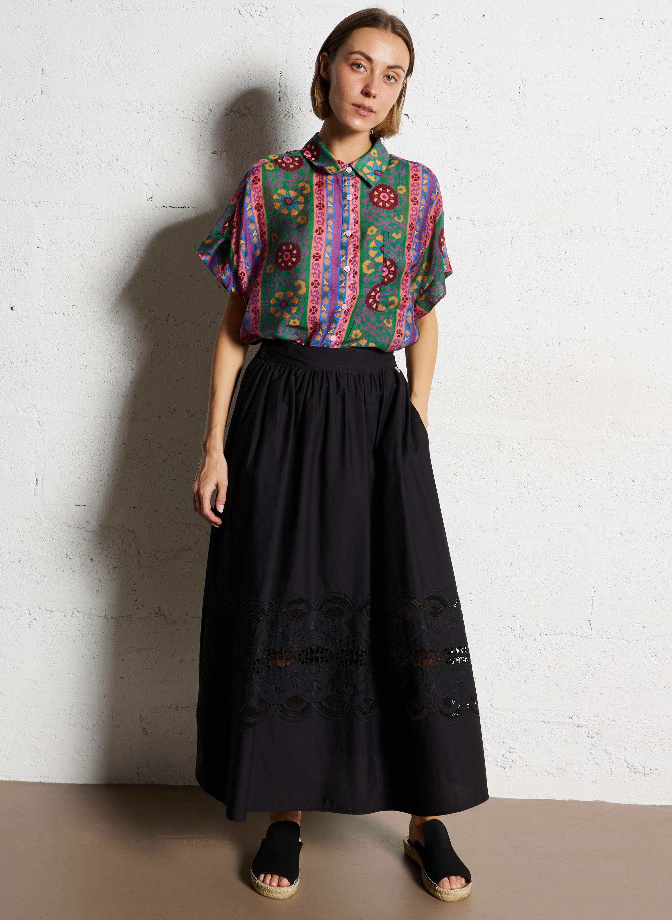 Long embroidered cotton skirt Nero Liu jo - Women