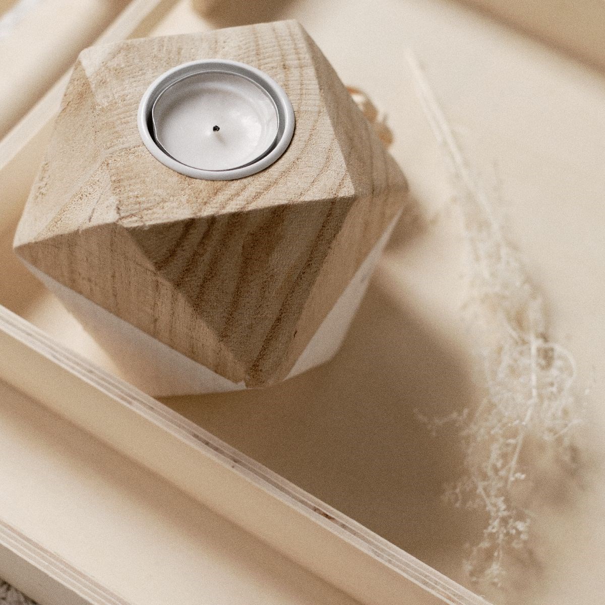 Bougeoir origami en bois FACTORY Blanc