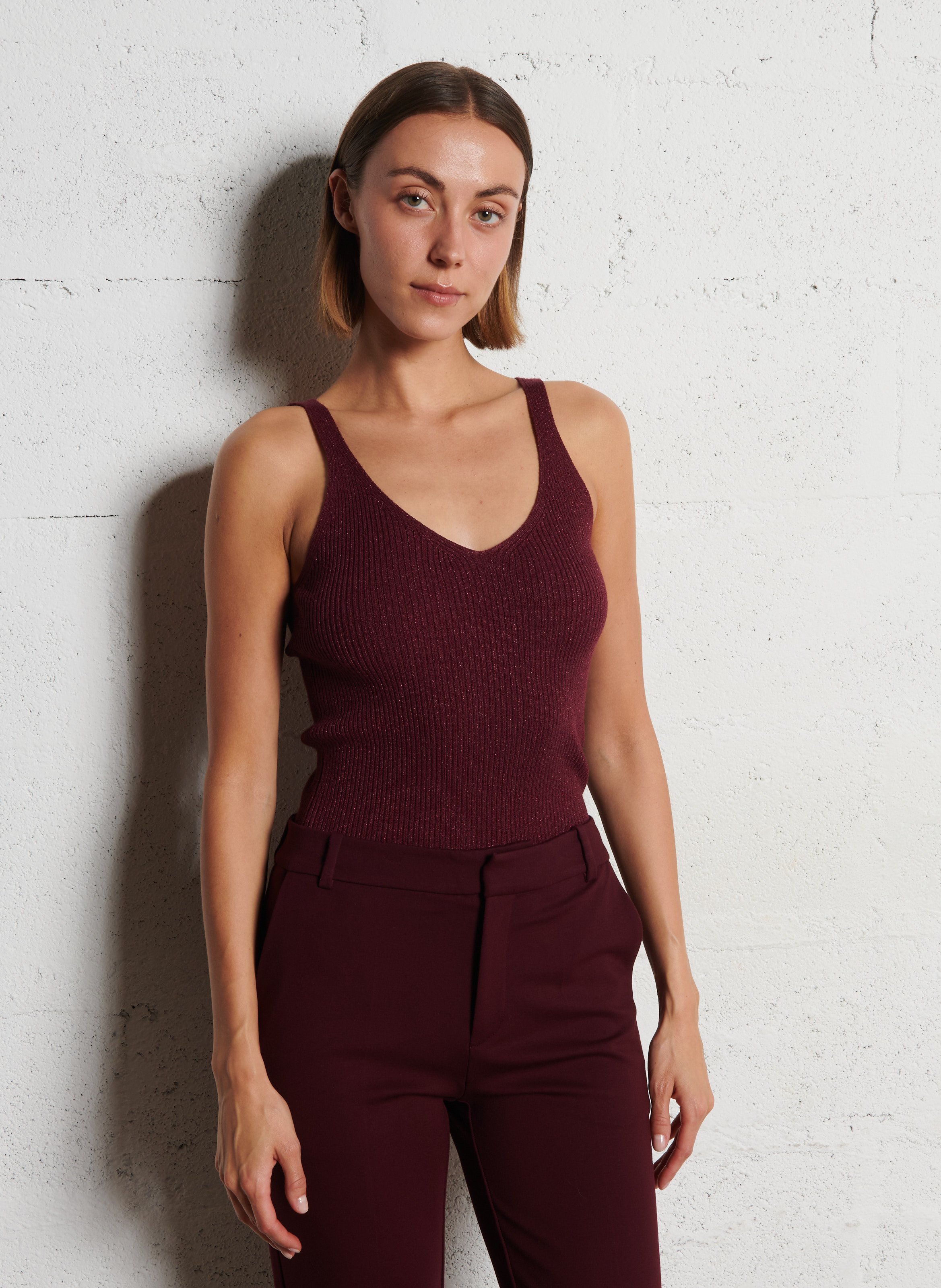 Débardeur en tricot fantaisie côtelé IKKS Rose