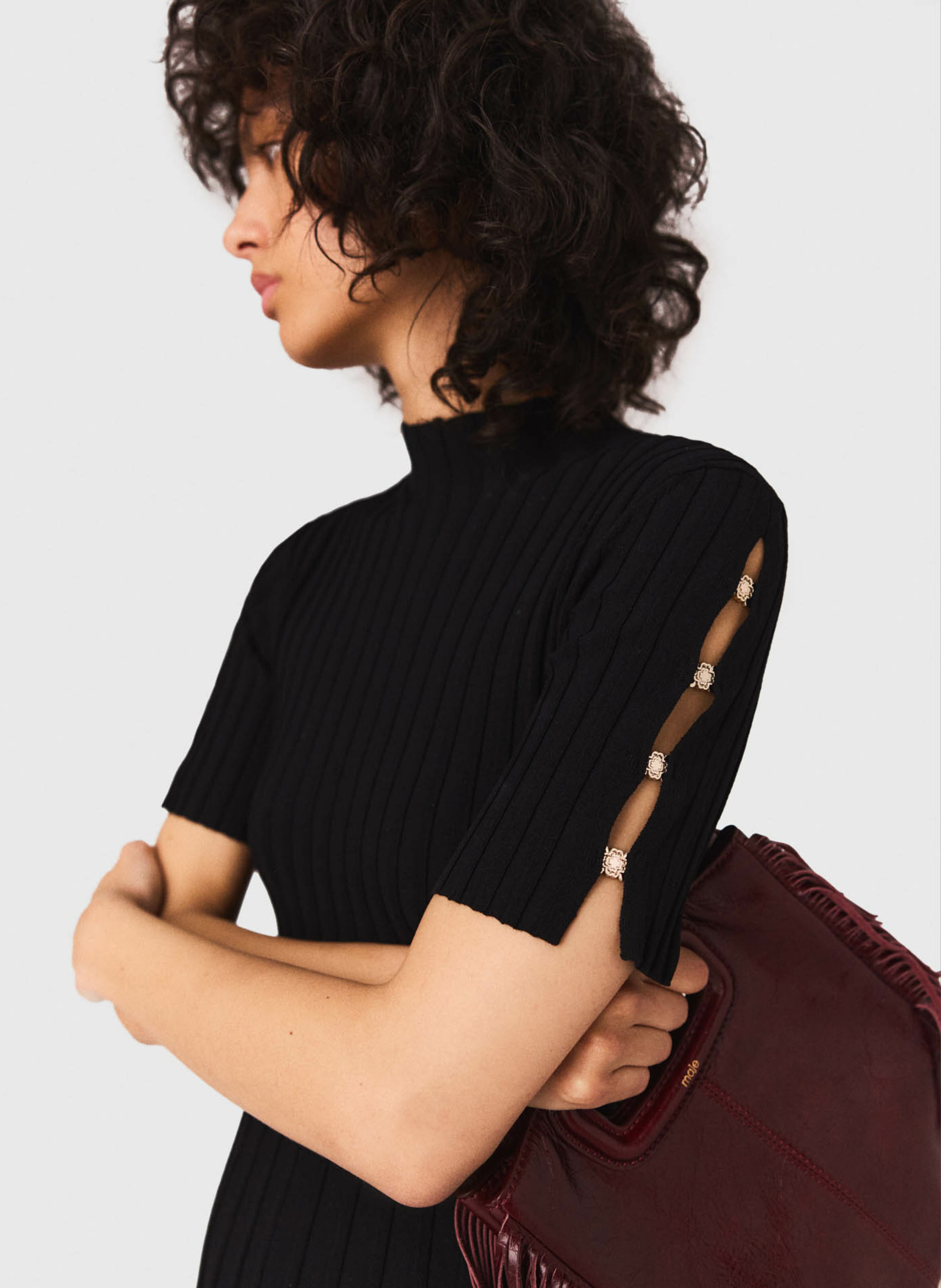 Robe courte patineuse à détails boutons MAJE Noir