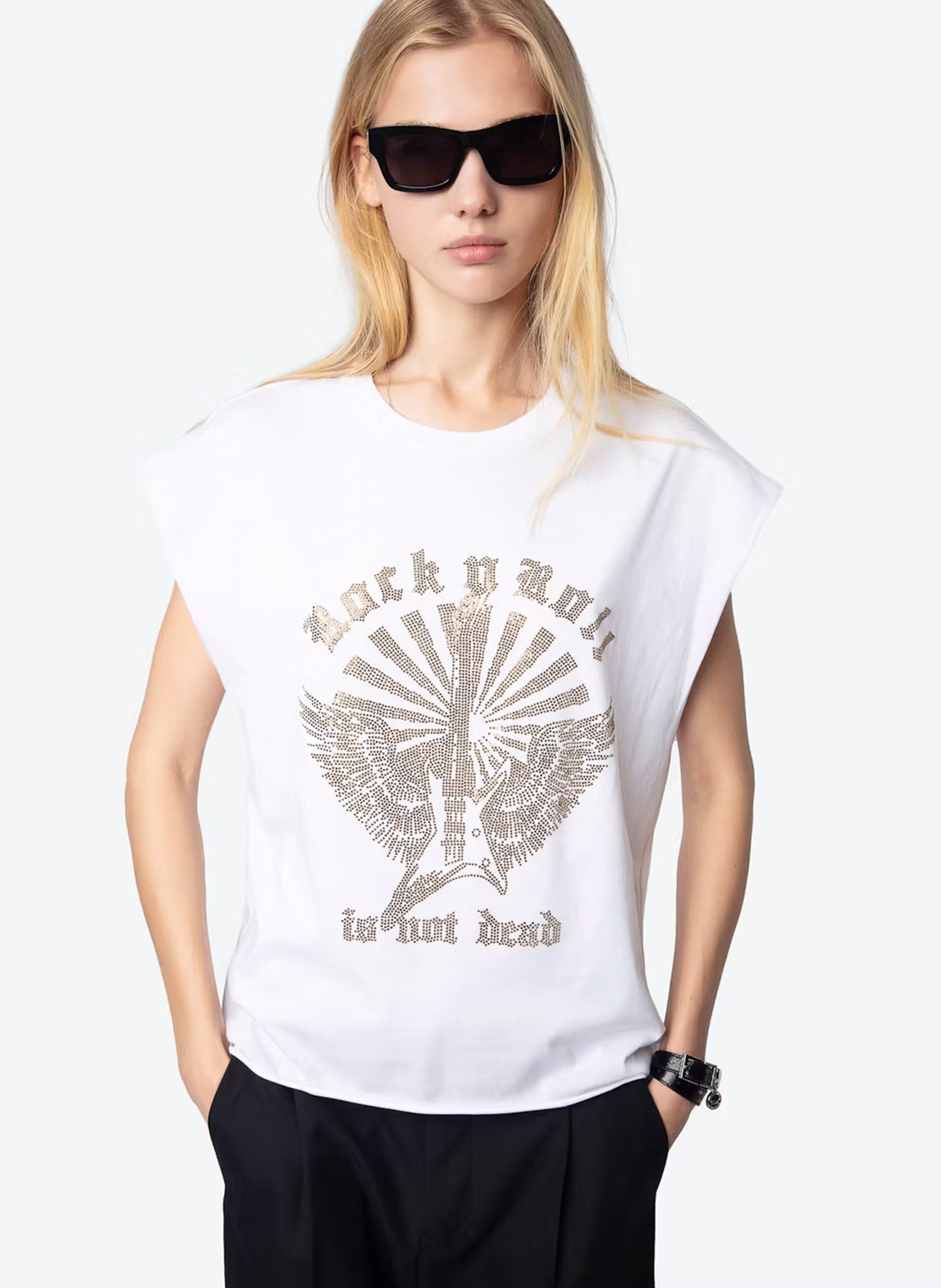 Tee-shirt sans manches avec strass devant ZADIG&VOLTAIRE Blanc