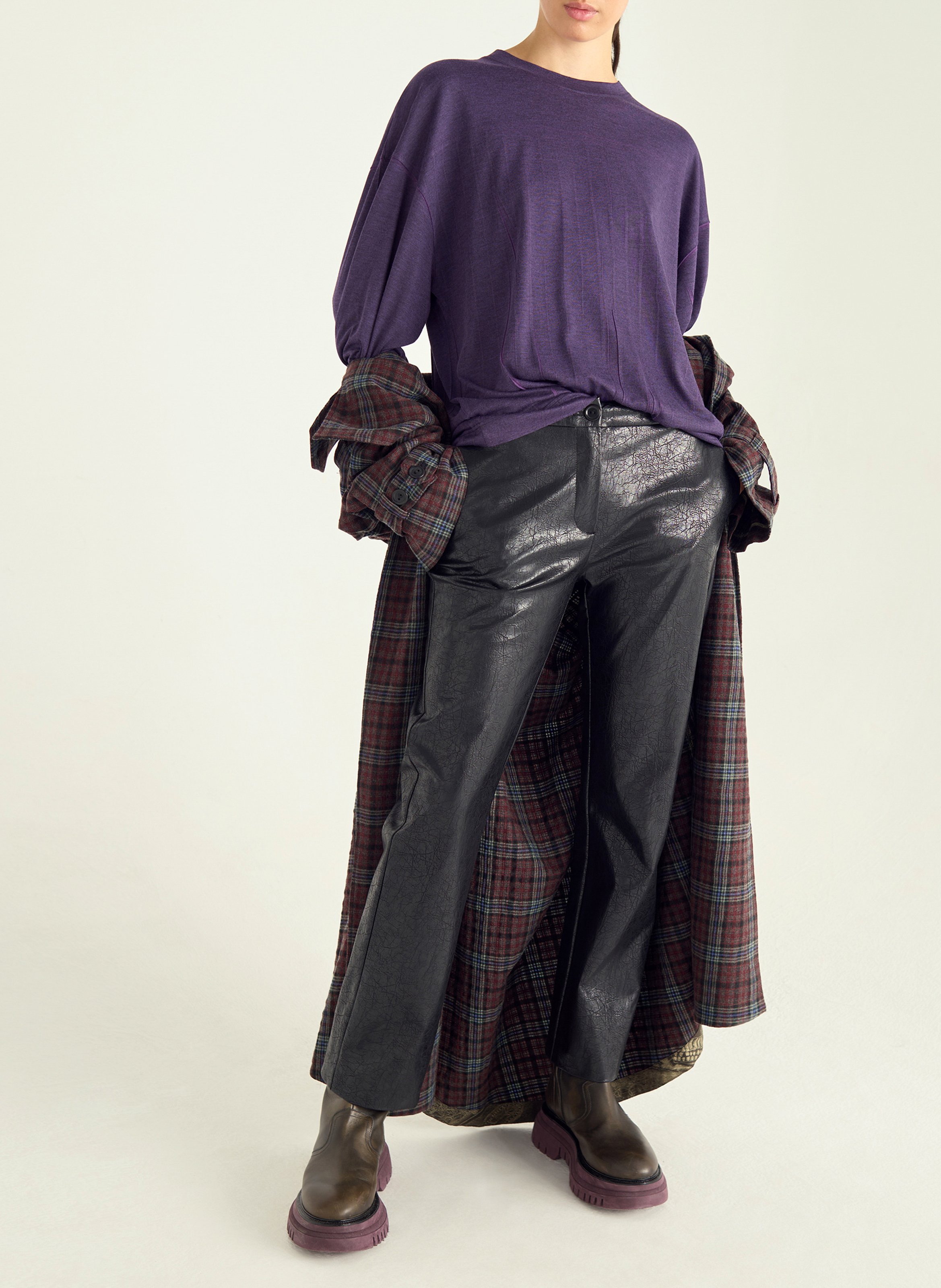 Effen top met lange mouwen en ronde hals COTELAC Violet