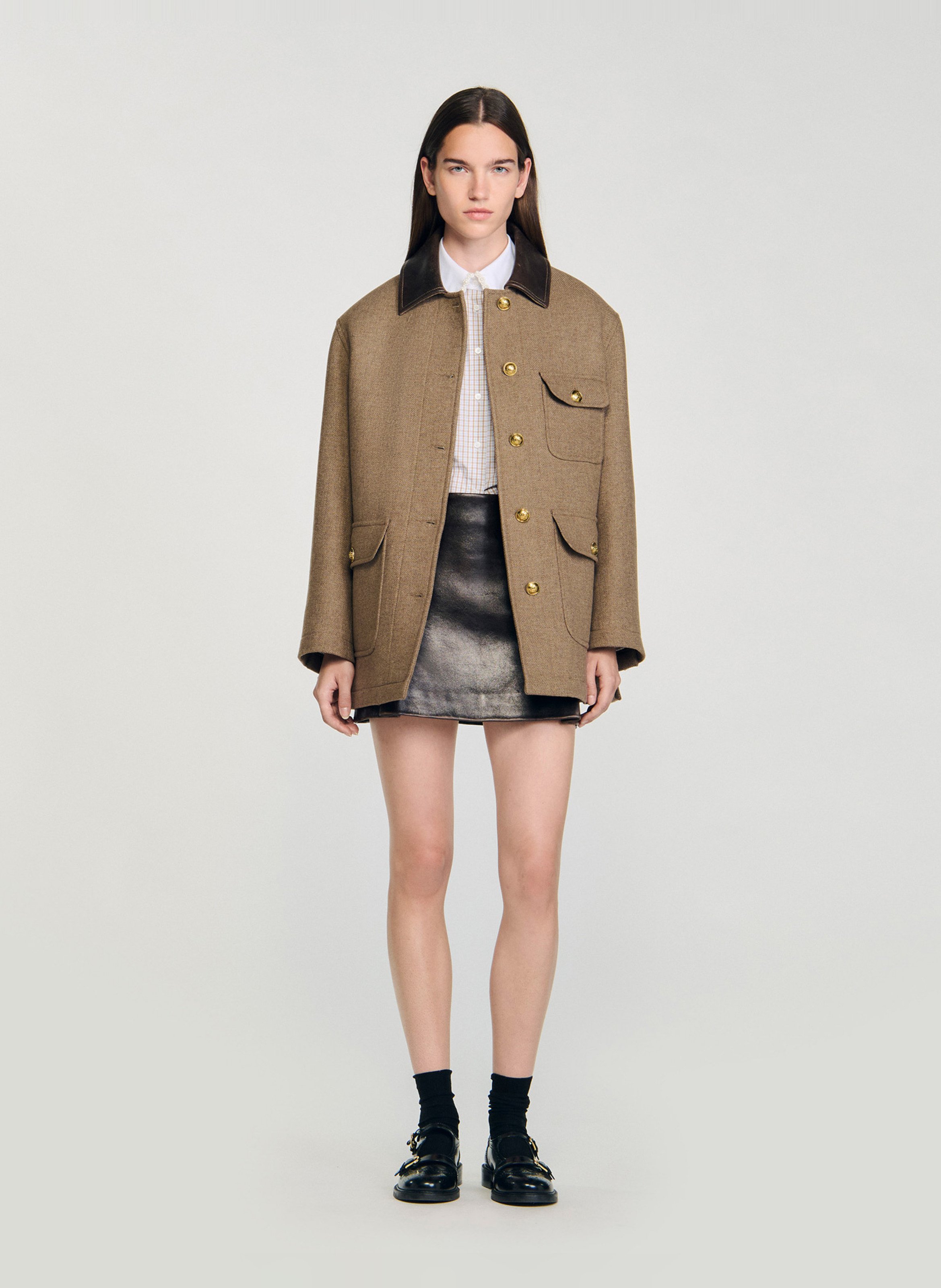 Jas met klassieke kraag - wolblend SANDRO Beige